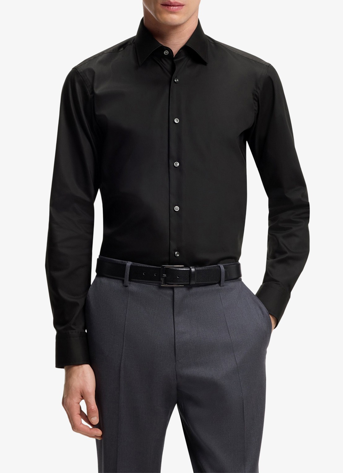 BOSS H-Joe-Kent regular fit strijkvrij overhemd - detail 4 zwart
