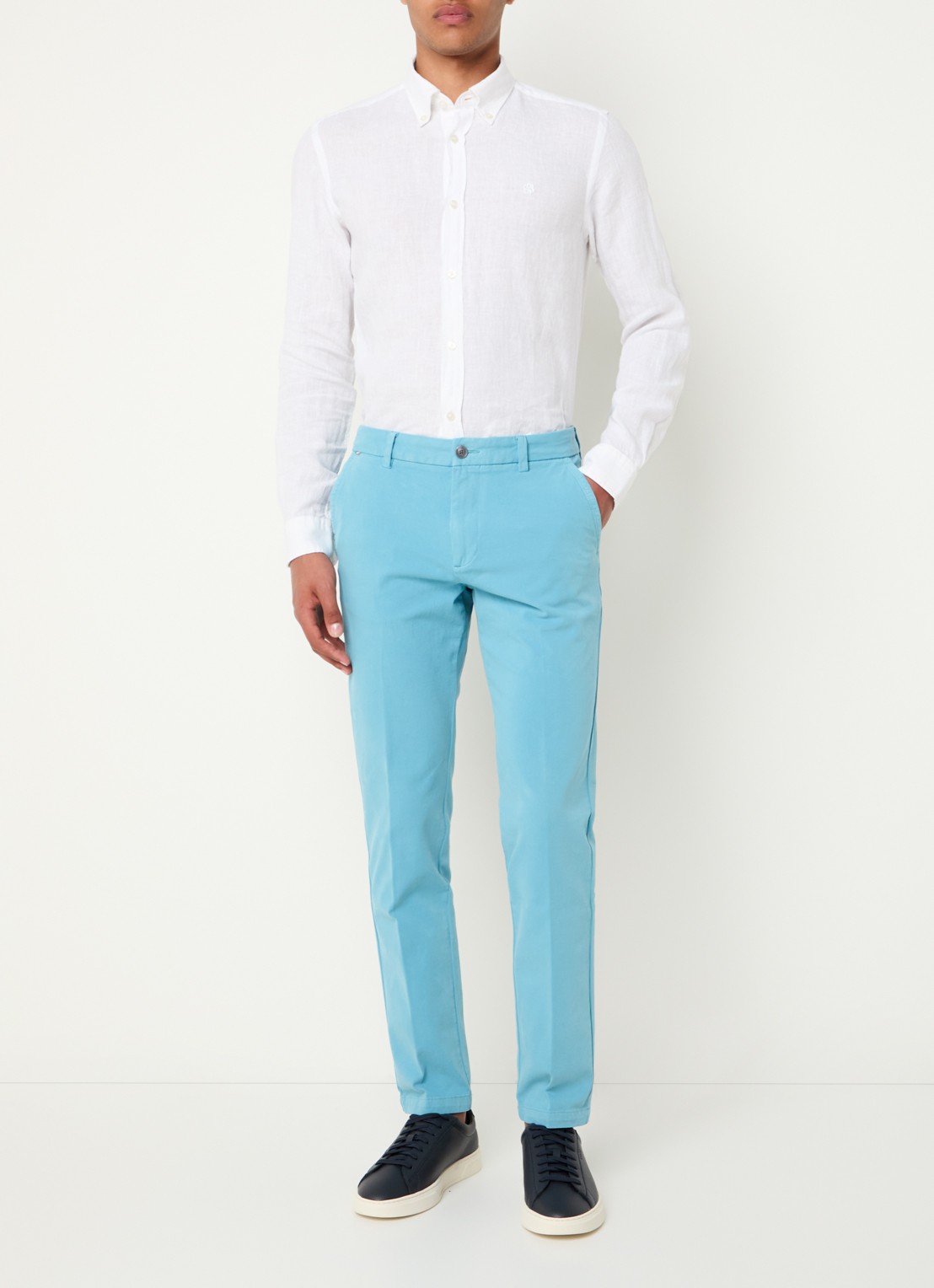 BOSS H-Kaiton1 slim fit chino met steekzakken - voorkant 3 light/pastel blue-453 / blauw