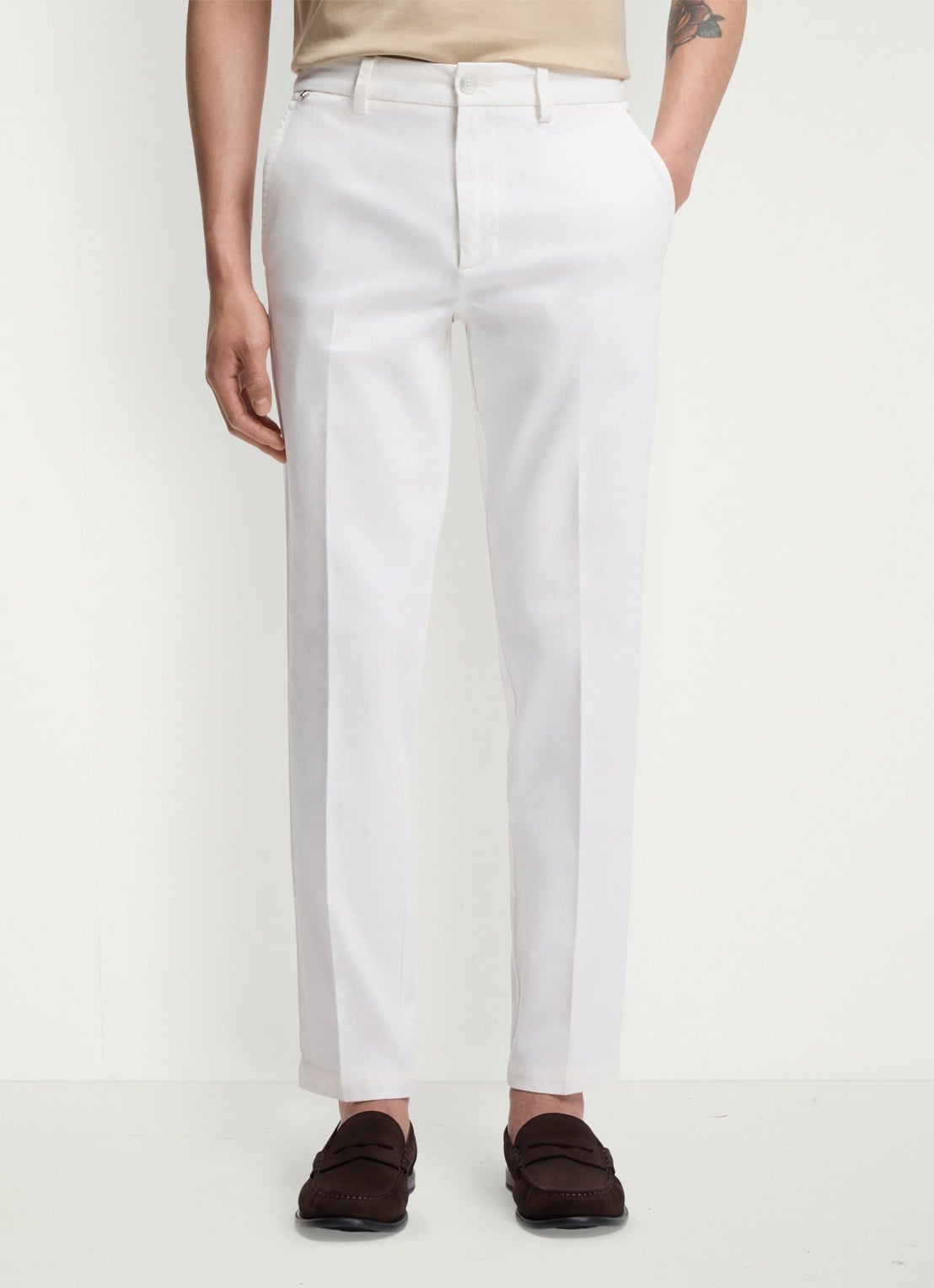BOSS H-Kaiton1 slim fit chino met steekzakken - detail white-100 / wit