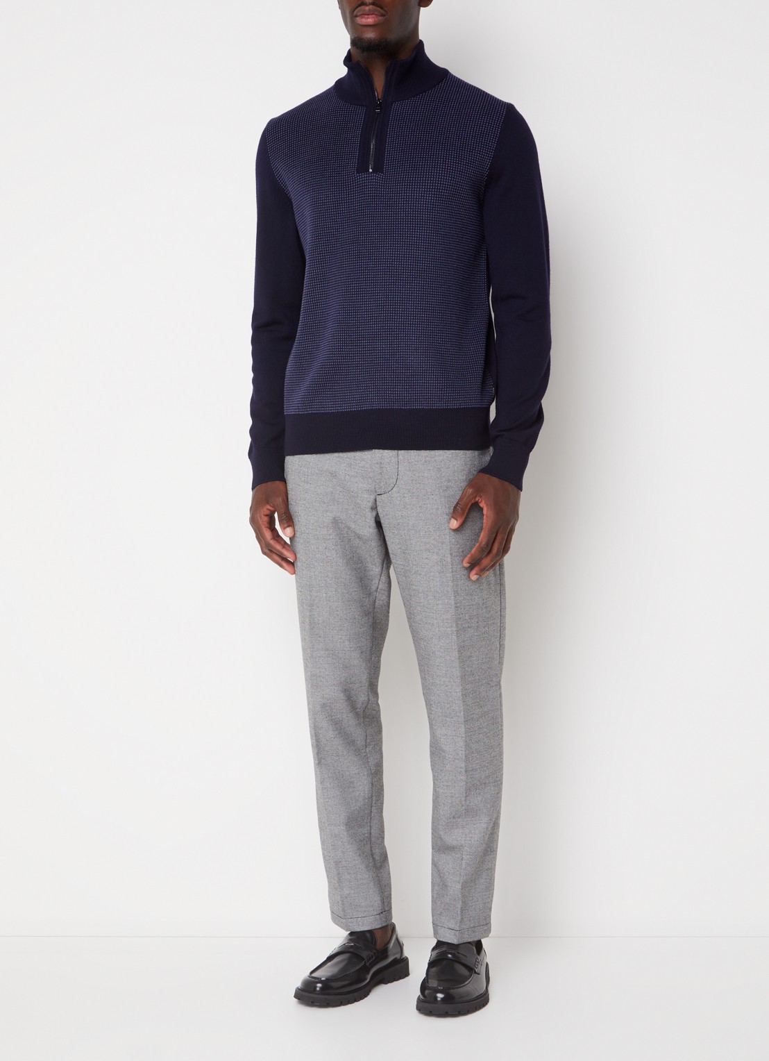 BOSS H-Kane slim fit pantalon met microdessin  - voorkant 6 zwart