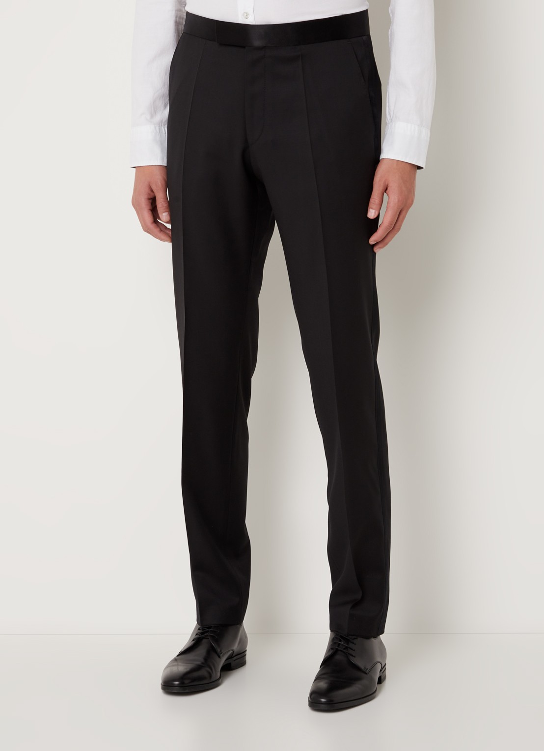BOSS H-Lenon-B1 straight fit pantalon van scheerwol - detail zwart