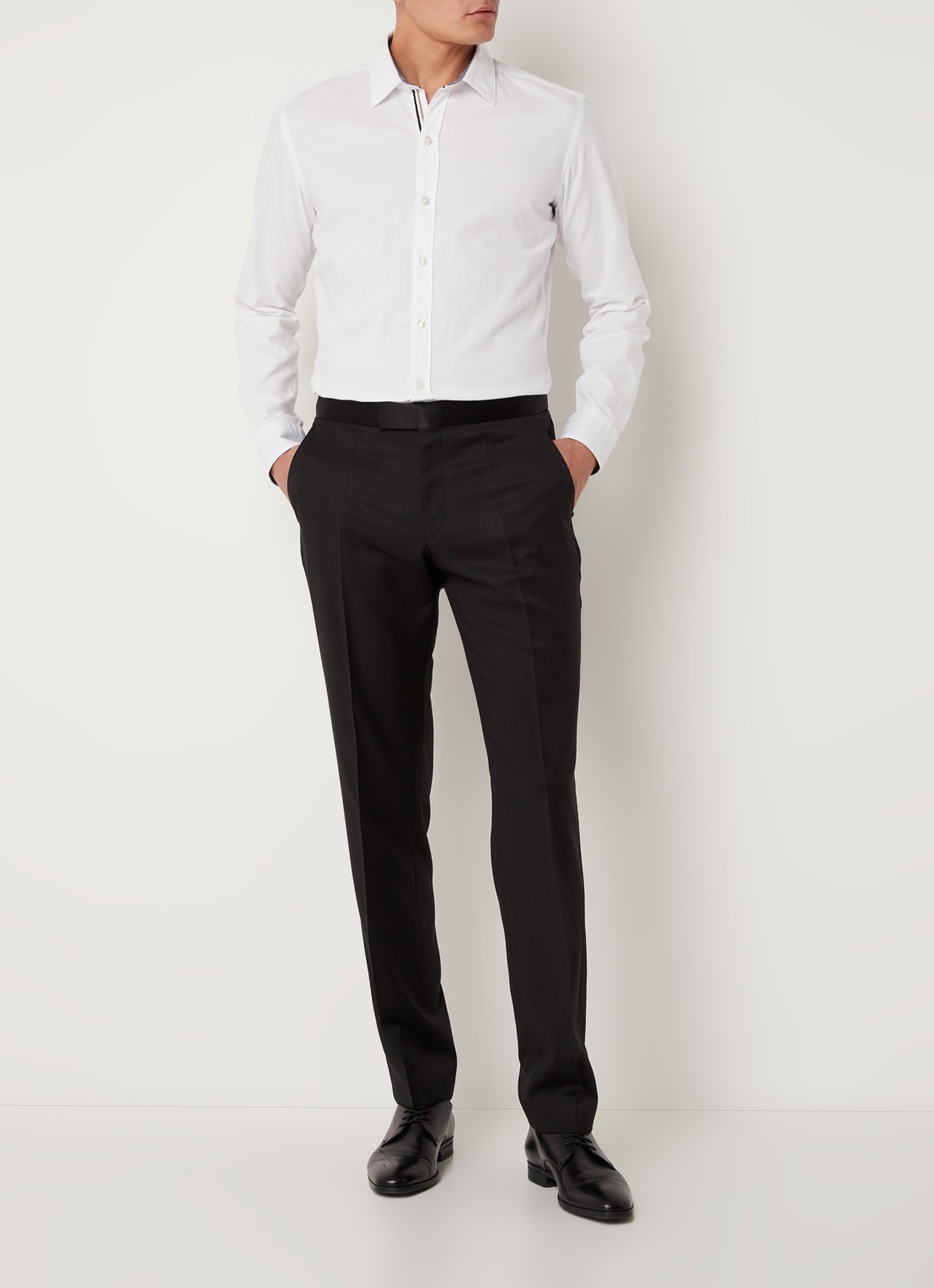 BOSS H-Lenon-B1 straight fit pantalon van scheerwol - voorkant 6 zwart