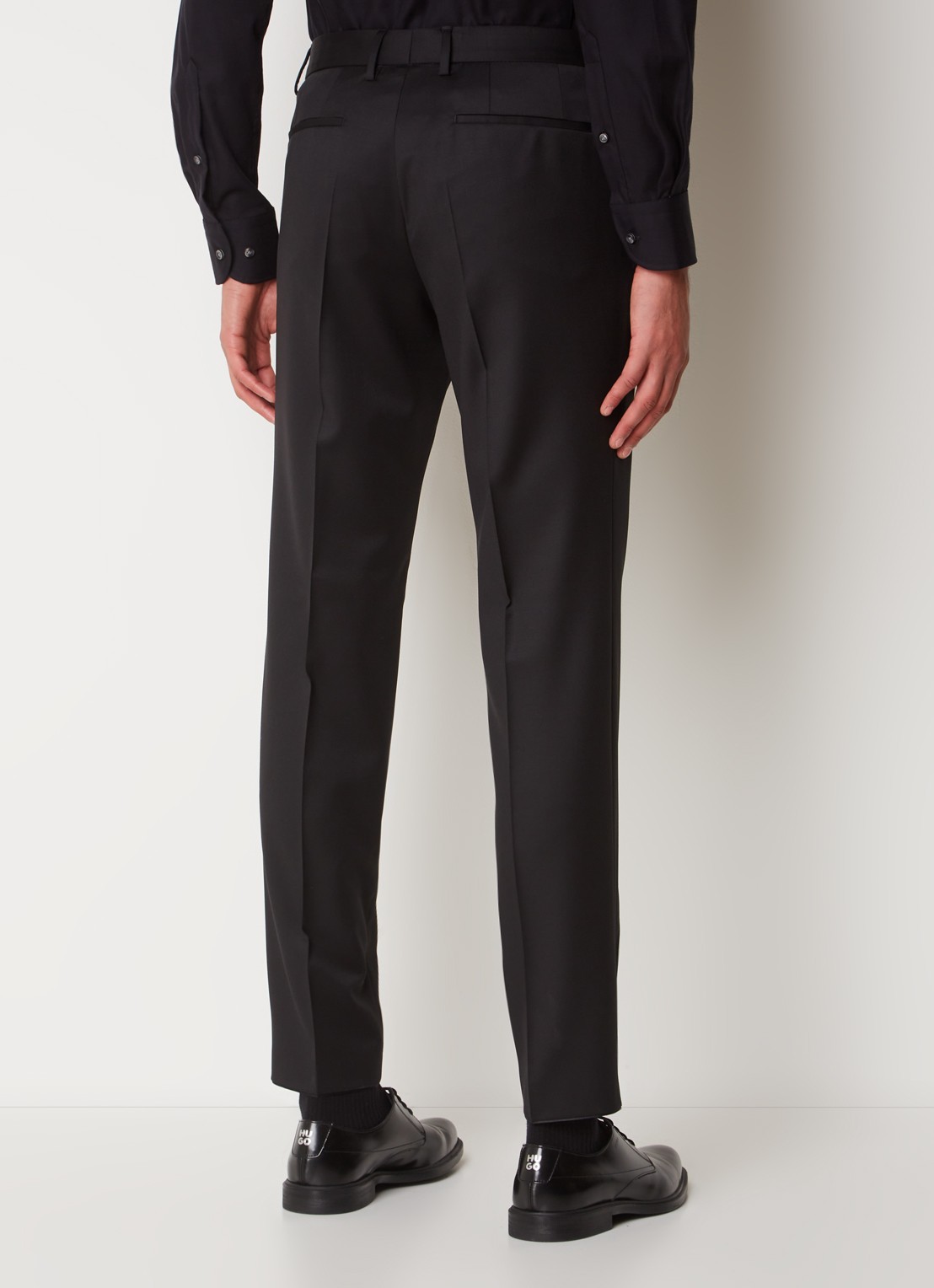 BOSS H-Wenten slim fit pantalon van scheerwol met steekzakken - achterkant 4 zwart