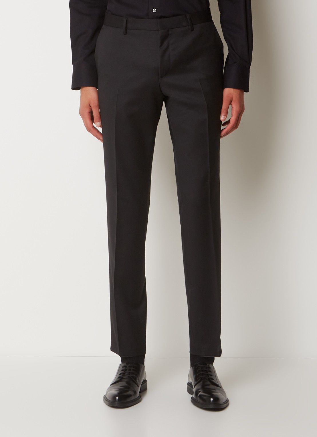 BOSS H-Wenten slim fit pantalon van scheerwol met steekzakken - detail zwart