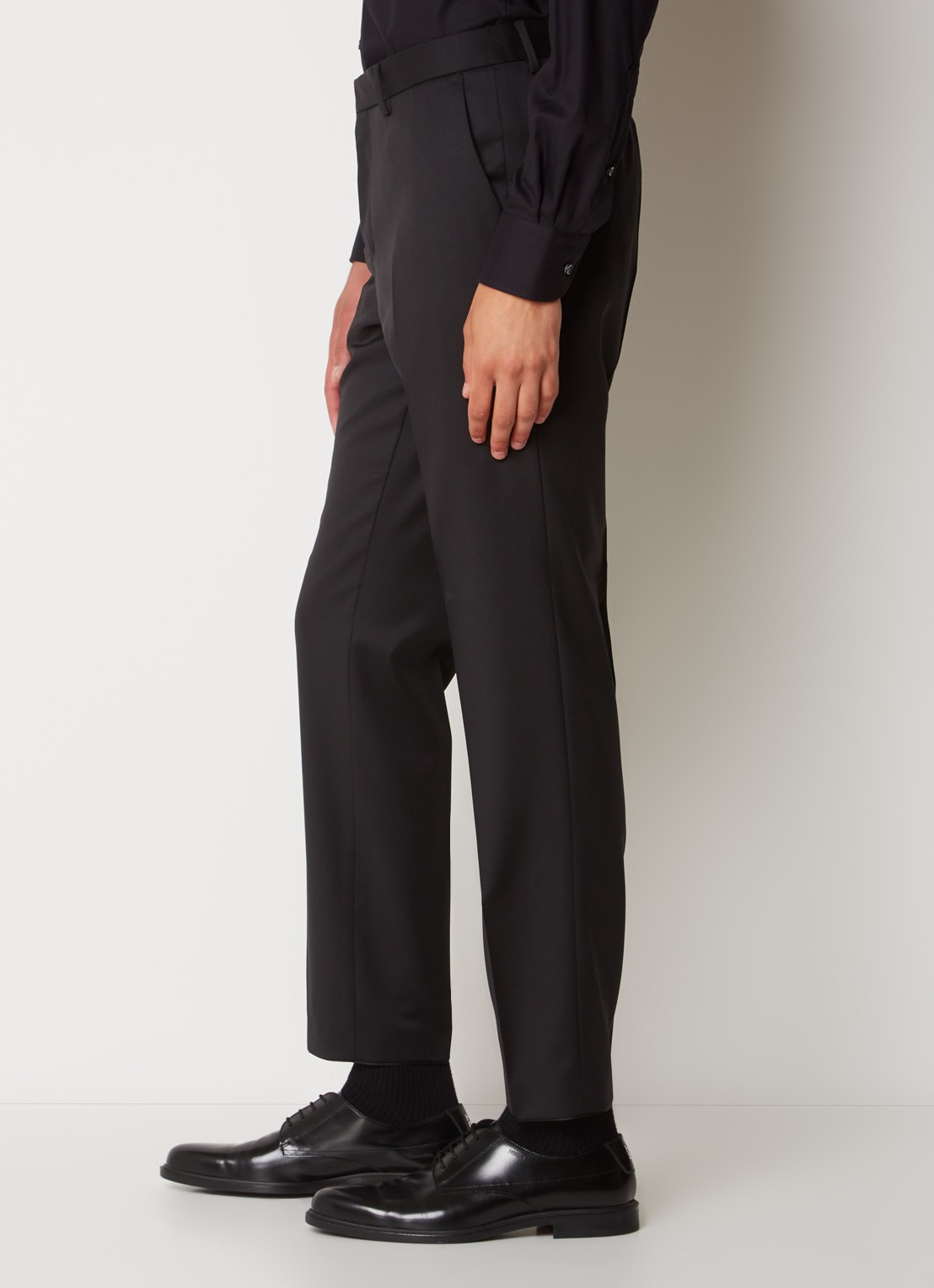 BOSS H-Wenten slim fit pantalon van scheerwol met steekzakken - detail 2 zwart