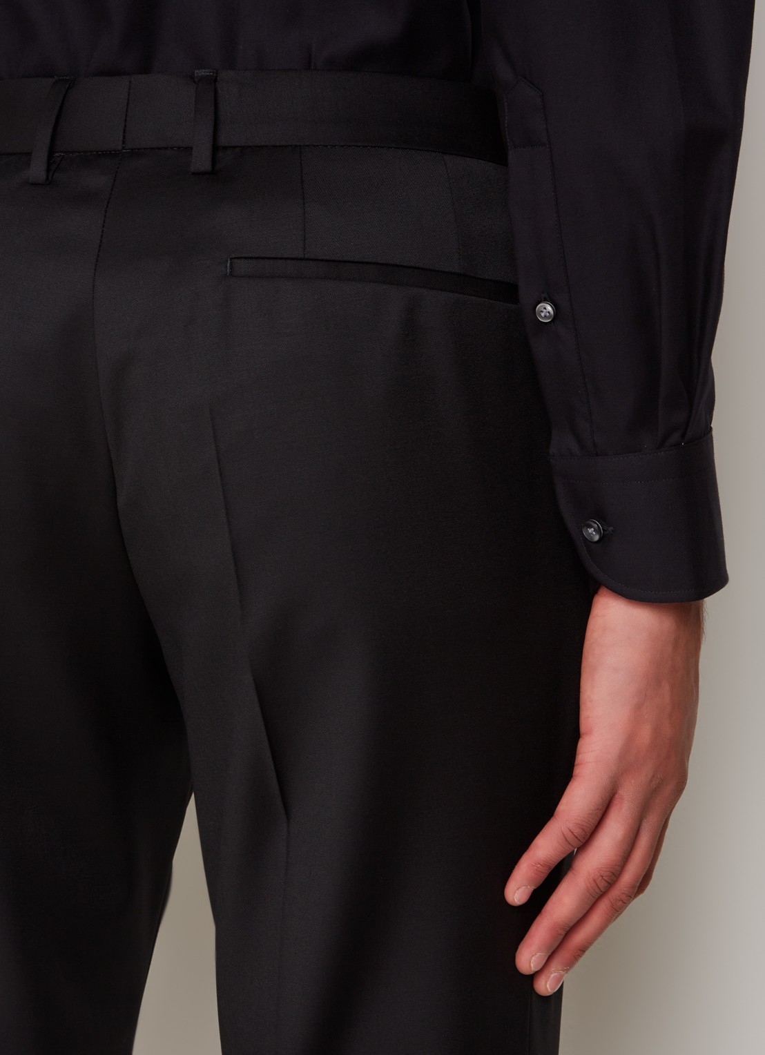 BOSS H-Wenten slim fit pantalon van scheerwol met steekzakken - detail 3 zwart