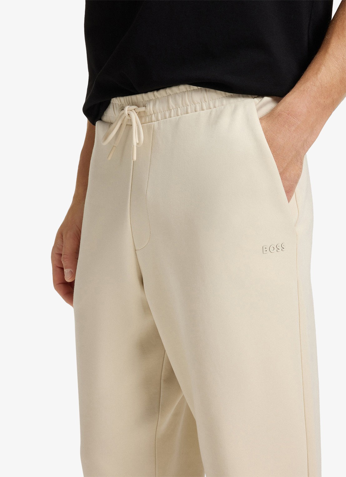 BOSS Hadiko tapered fit joggingbroek met steekzakken - detail 4 gebroken wit