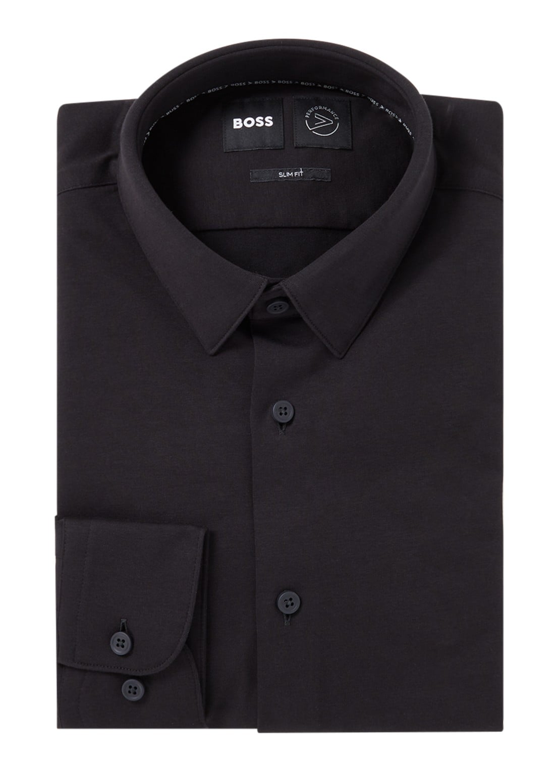 BOSS Hank slim fit overhemd met stretch - voorkant zwart