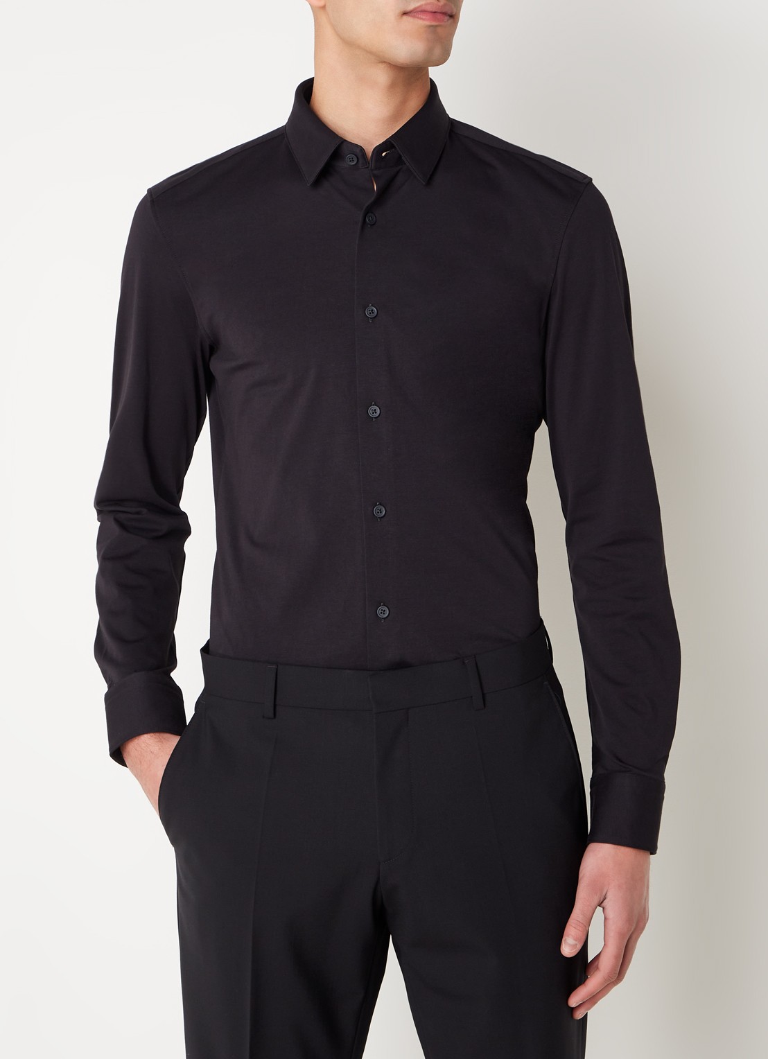 BOSS Hank slim fit overhemd met stretch - detail 4 zwart