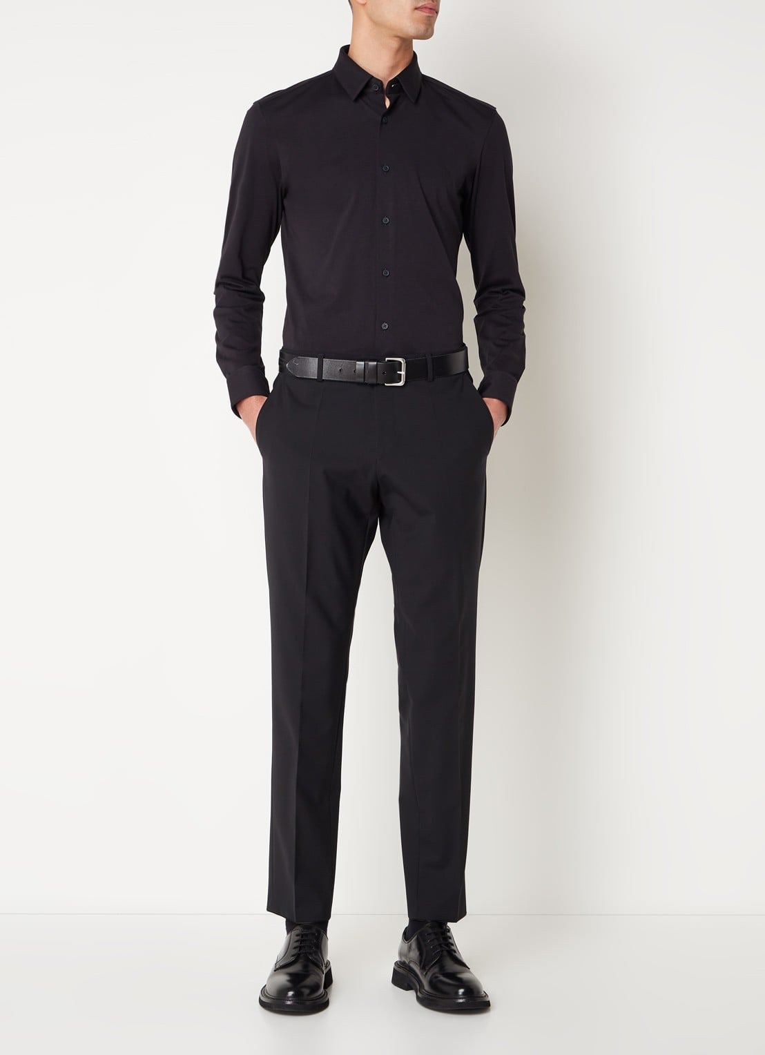 BOSS Hank slim fit overhemd met stretch - voorkant 2 zwart