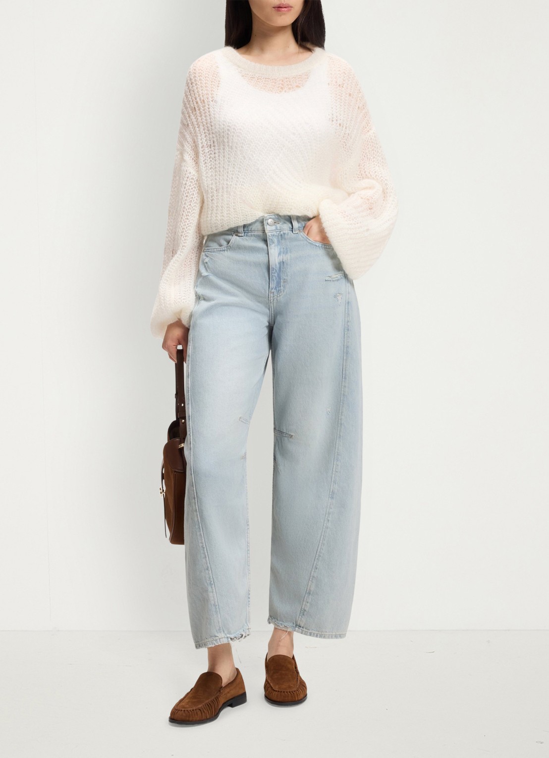 BOSS High waist balloon fit jeans met lichte wassing - voorkant 6 denim
