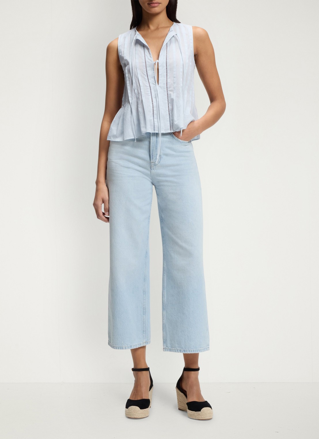 BOSS High waist cropped jeans met lichte wassing  - voorkant 2 indigo