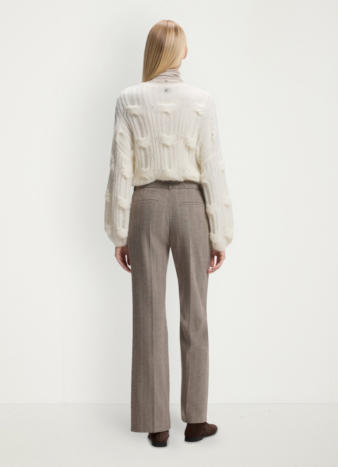 BOSS high waist flared fit pantalon met visgraat dessin - achterkant 4 middengrijs