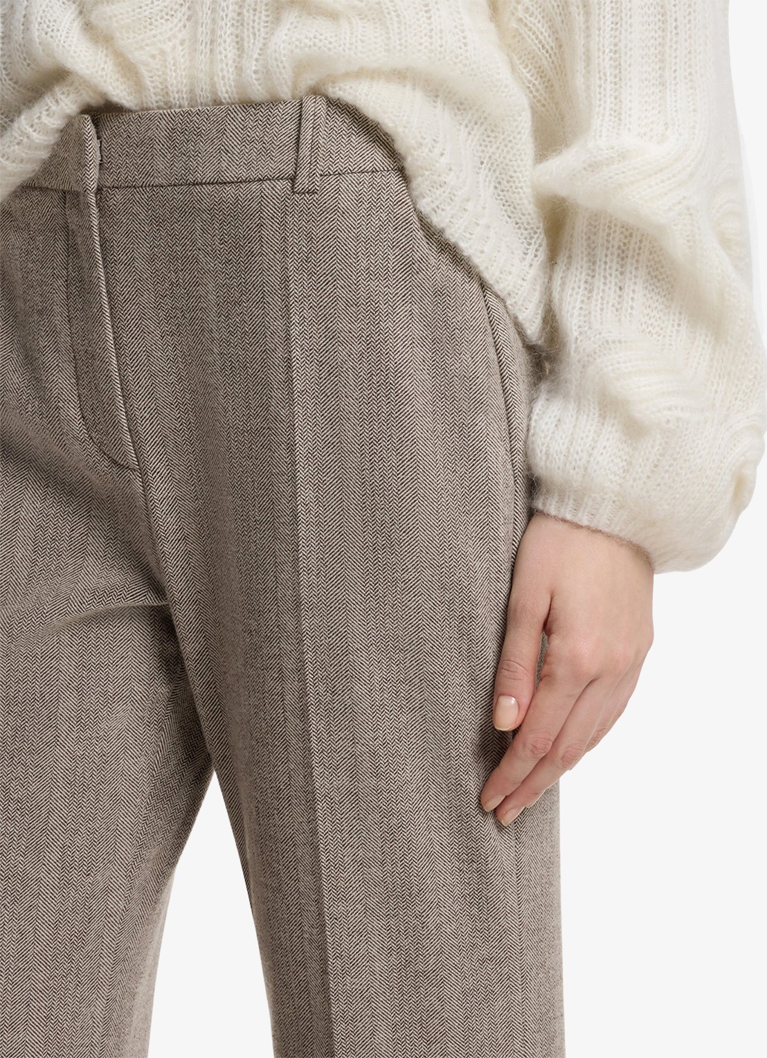 BOSS high waist flared fit pantalon met visgraat dessin - detail 2 middengrijs