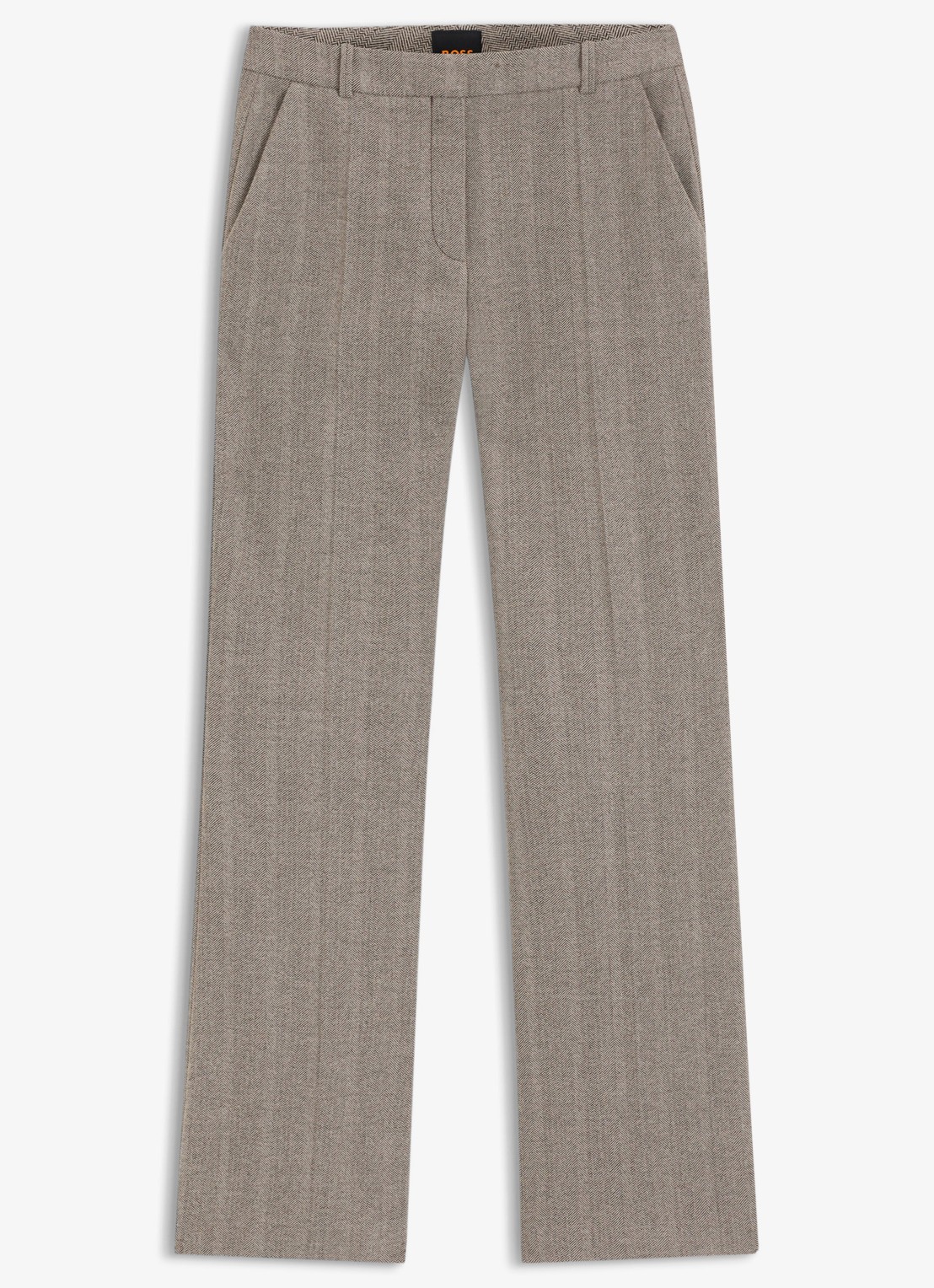 BOSS high waist flared fit pantalon met visgraat dessin - voorkant 5 middengrijs