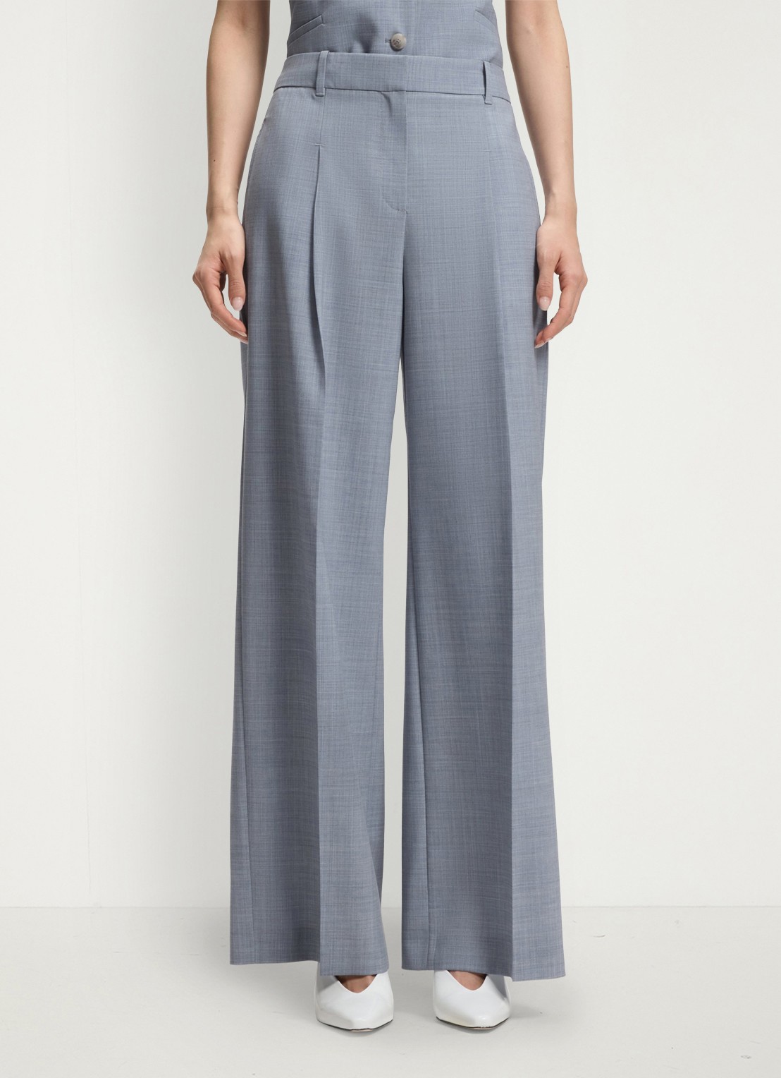 BOSS High waist loose fit pantalon van wol - detail 2 blauw