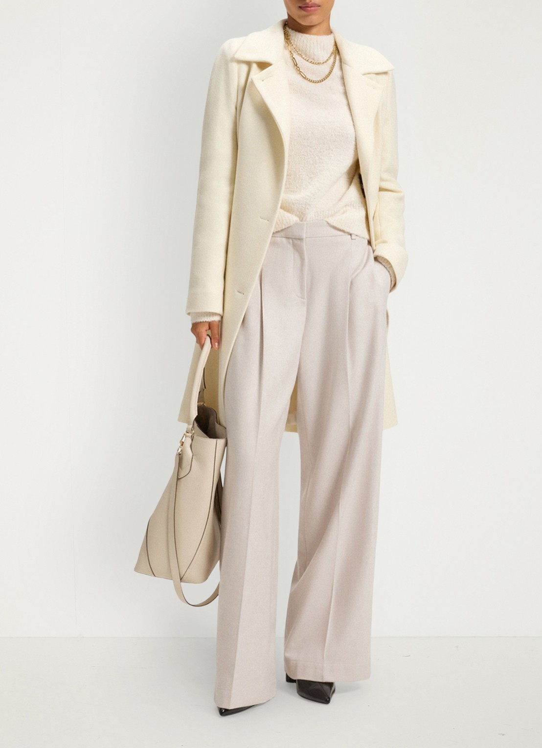 BOSS High waist regular fit pantalon met paspelzak - voorkant 6 creme