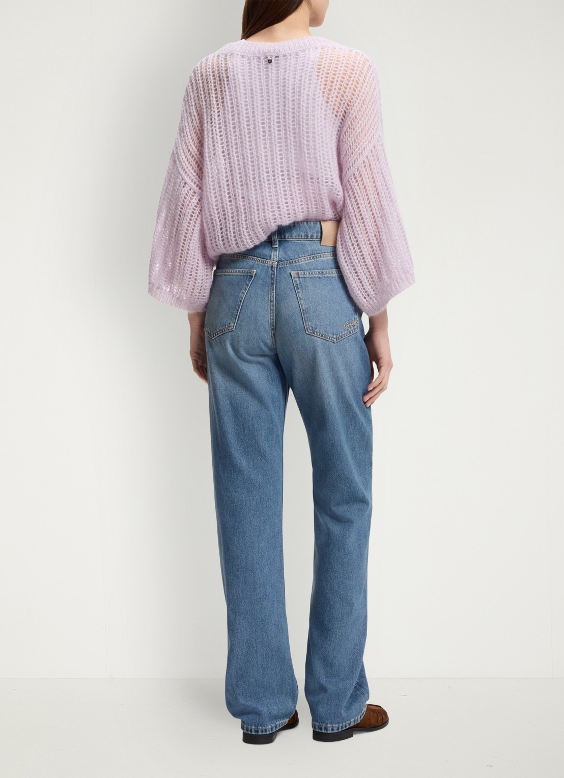 BOSS High waist straight fit jeans met lichte wassing - achterkant 4 denim