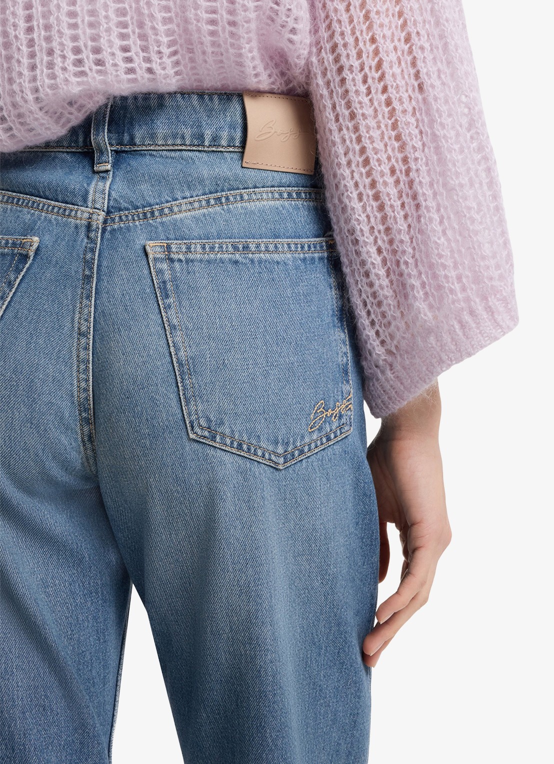 BOSS High waist straight fit jeans met lichte wassing - detail 2 denim