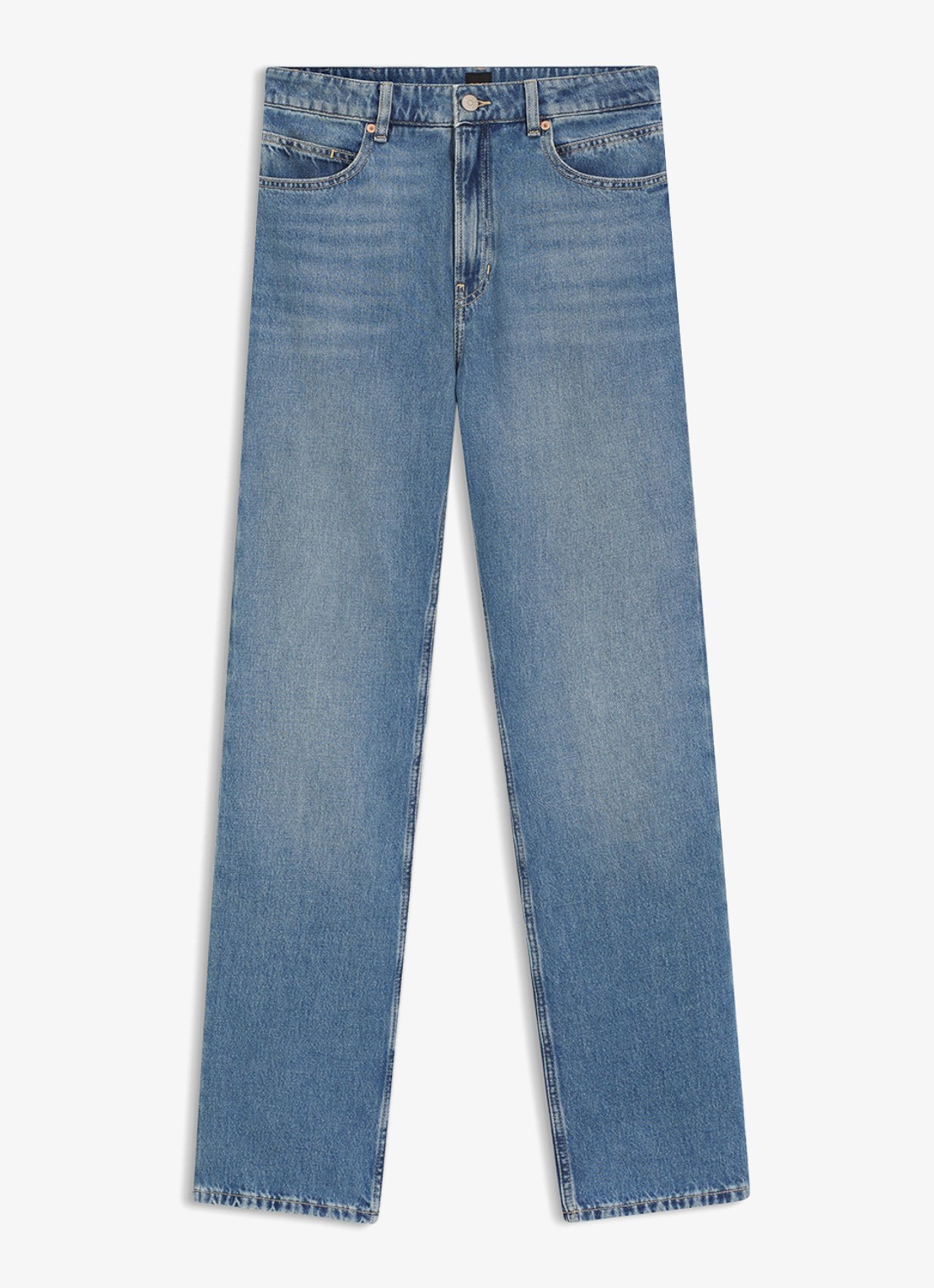 BOSS High waist straight fit jeans met lichte wassing - voorkant 5 denim