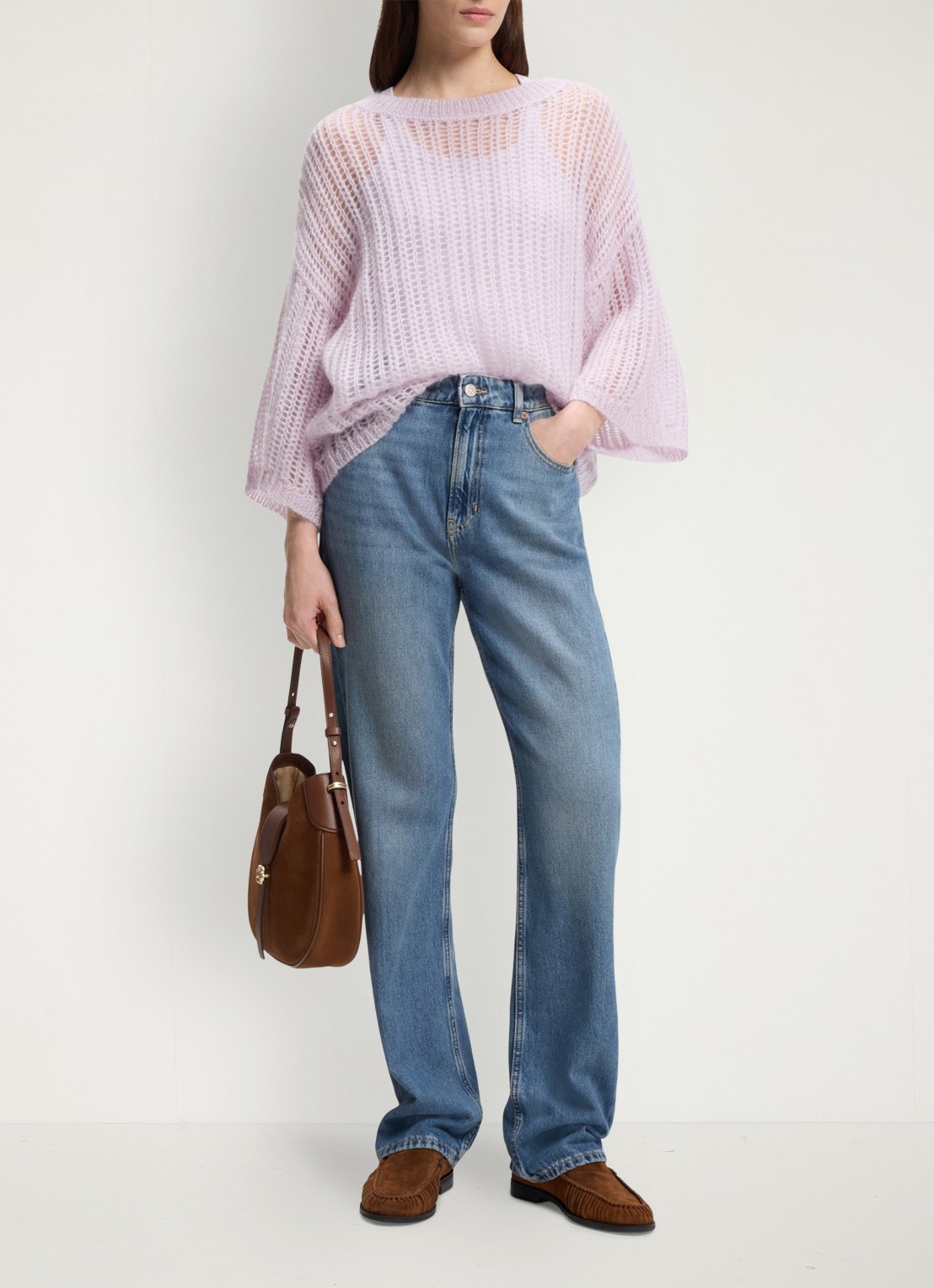 BOSS High waist straight fit jeans met lichte wassing - voorkant 6 denim