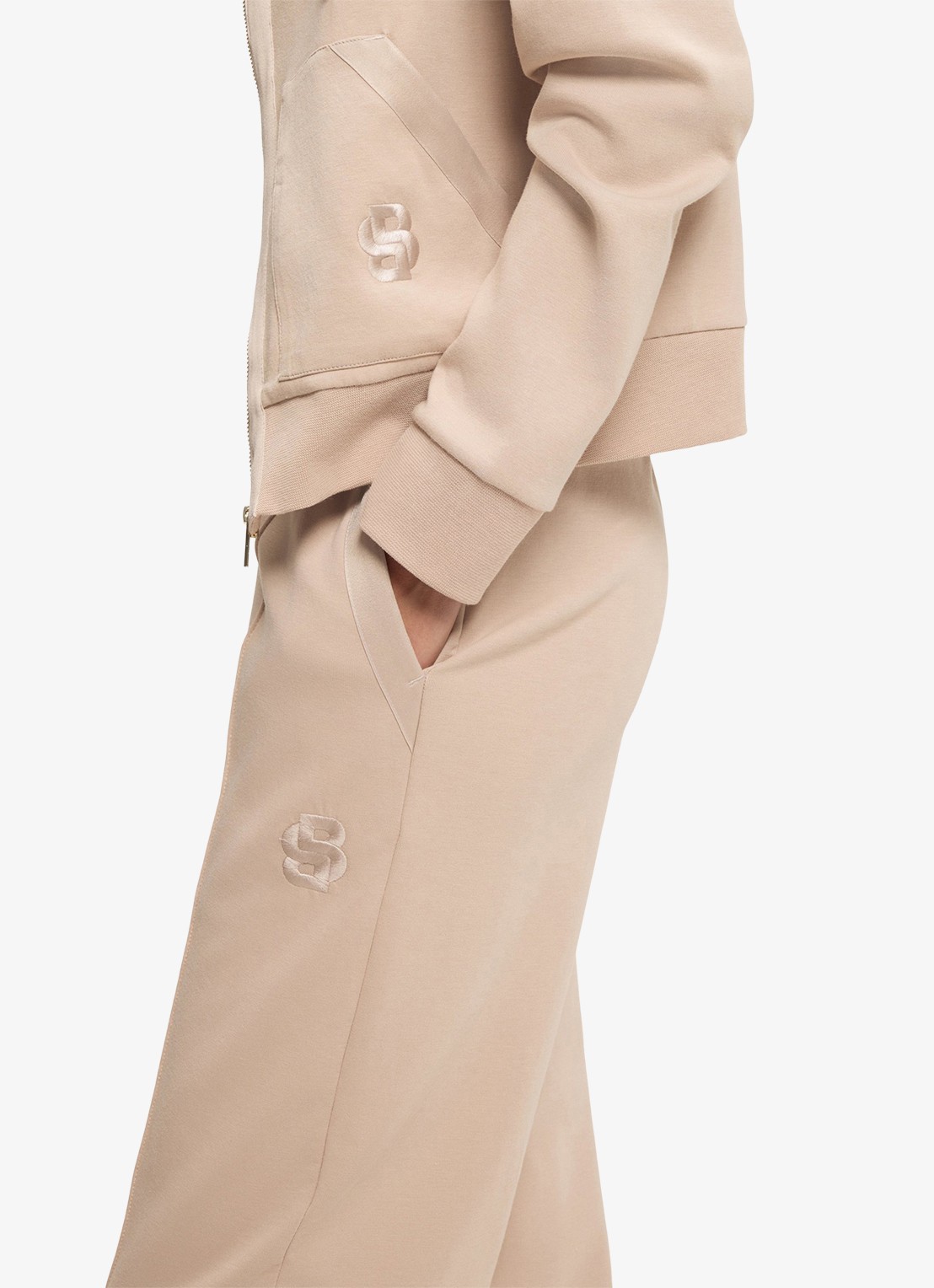 BOSS High waist straight fit joggingbroek met steekzakken - detail 5 light beige-270 / beige