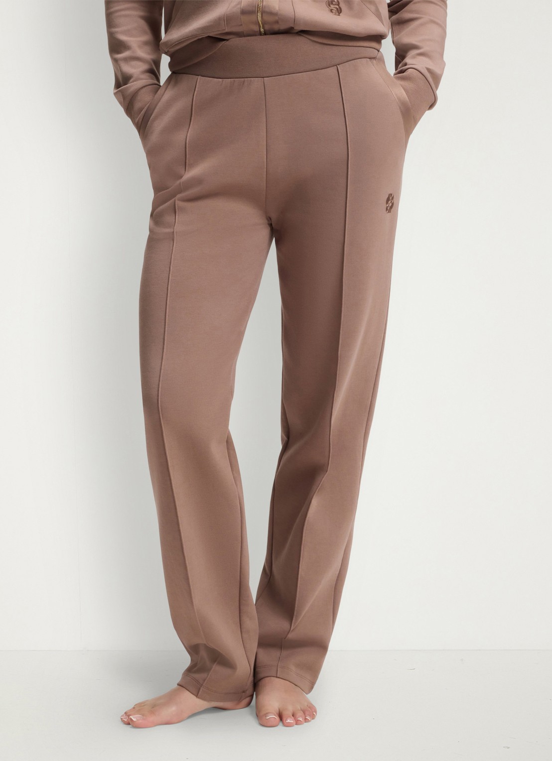 BOSS High waist straight fit joggingbroek met steekzakken - detail 2 open brown-240 / bruin
