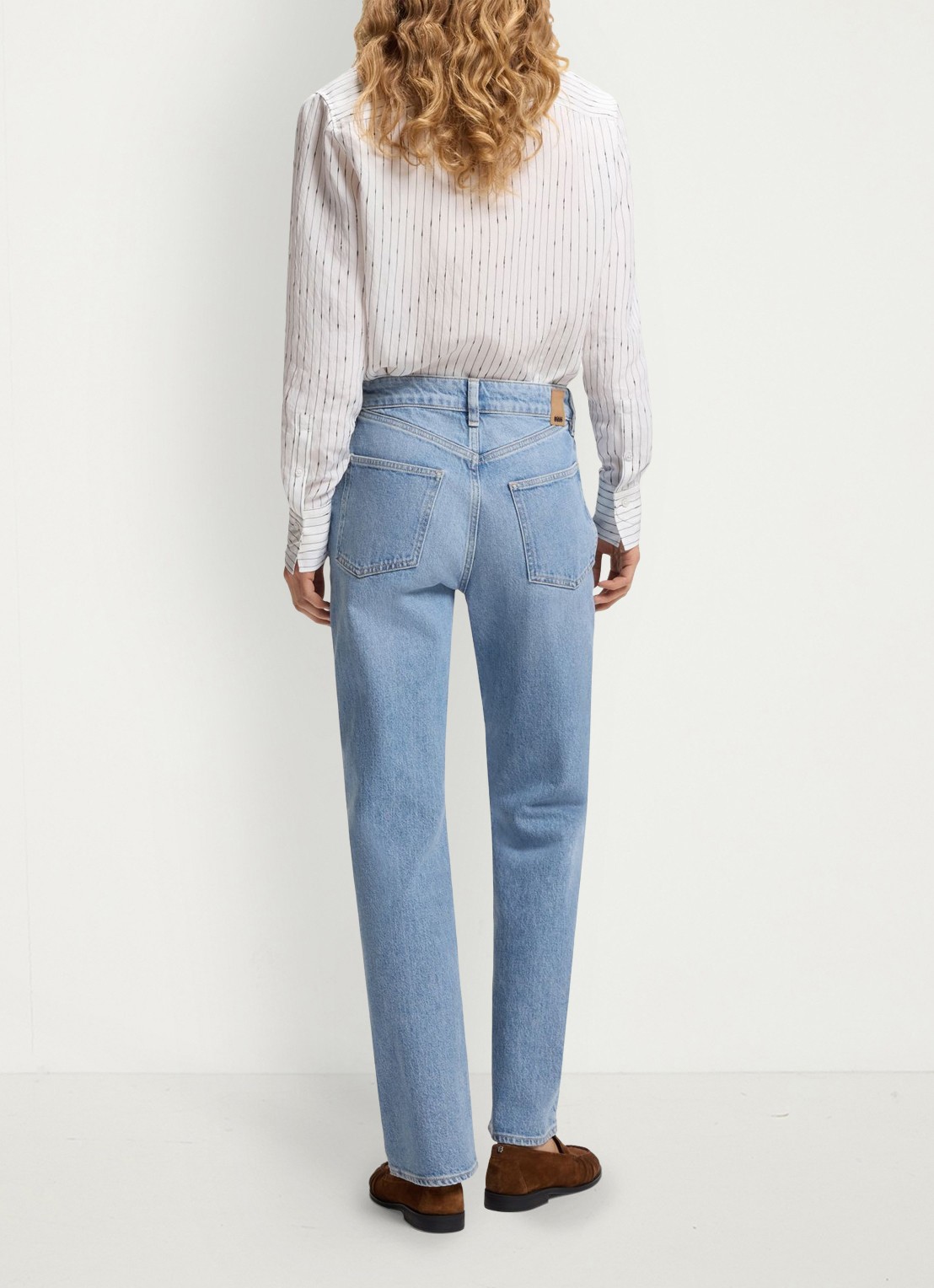 BOSS High waist straight leg jeans met steekzakken - achterkant indigo