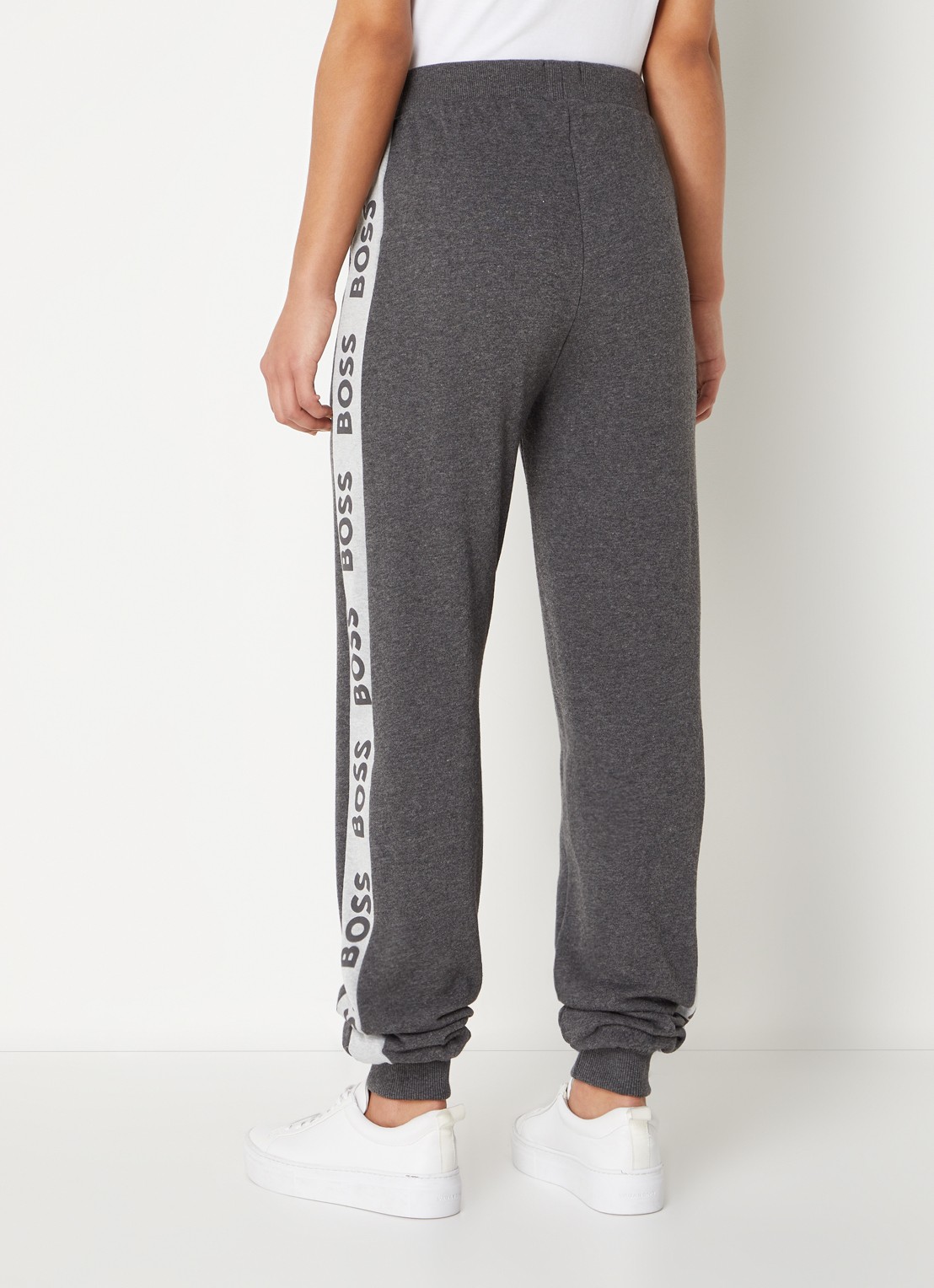 BOSS High waist tapered fit joggingbroek met logoband - achterkant antraciet