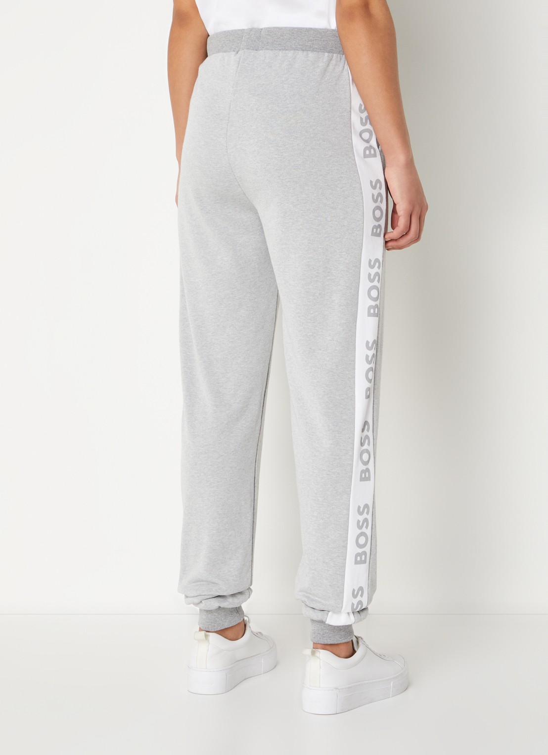 BOSS High waist tapered fit joggingbroek met logoband - achterkant grijsmele