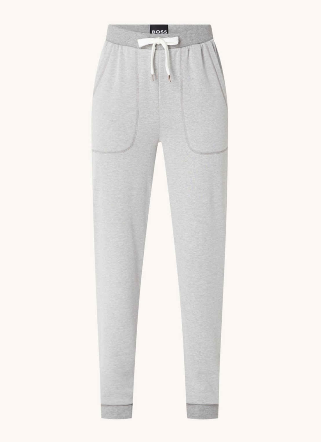 BOSS High waist tapered fit joggingbroek met logoband - voorkant 2 grijsmele