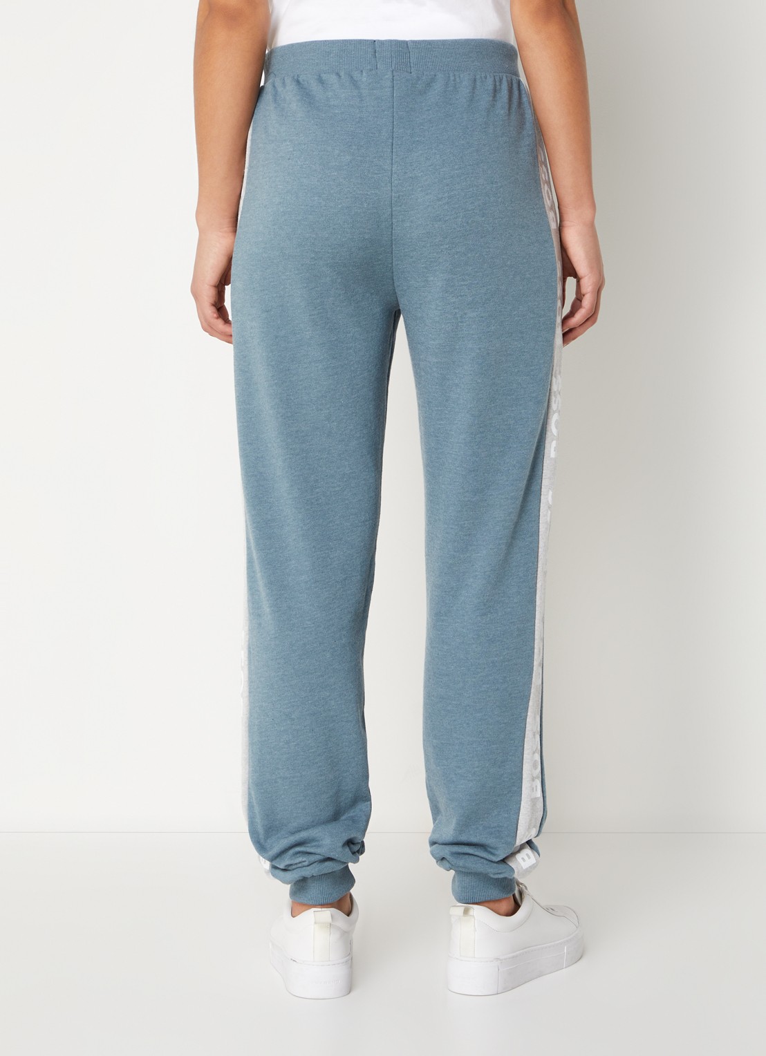 BOSS High waist tapered fit joggingbroek met logoband - achterkant staalblauw
