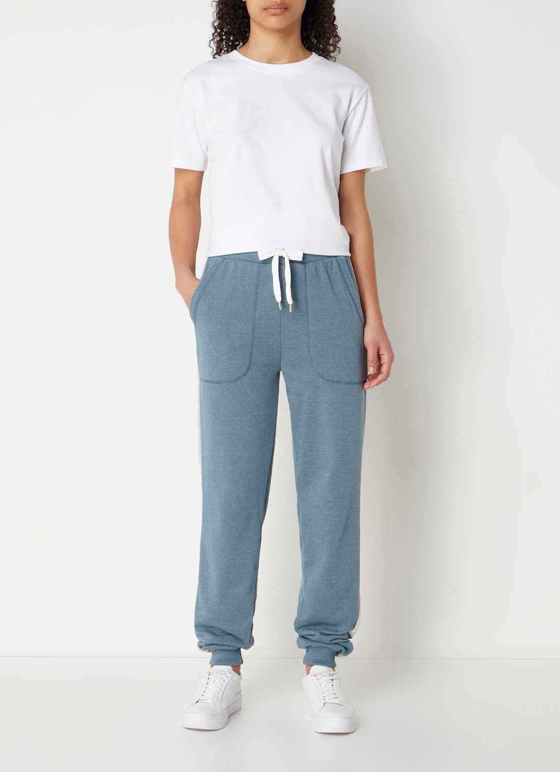 BOSS High waist tapered fit joggingbroek met logoband - voorkant 3 staalblauw