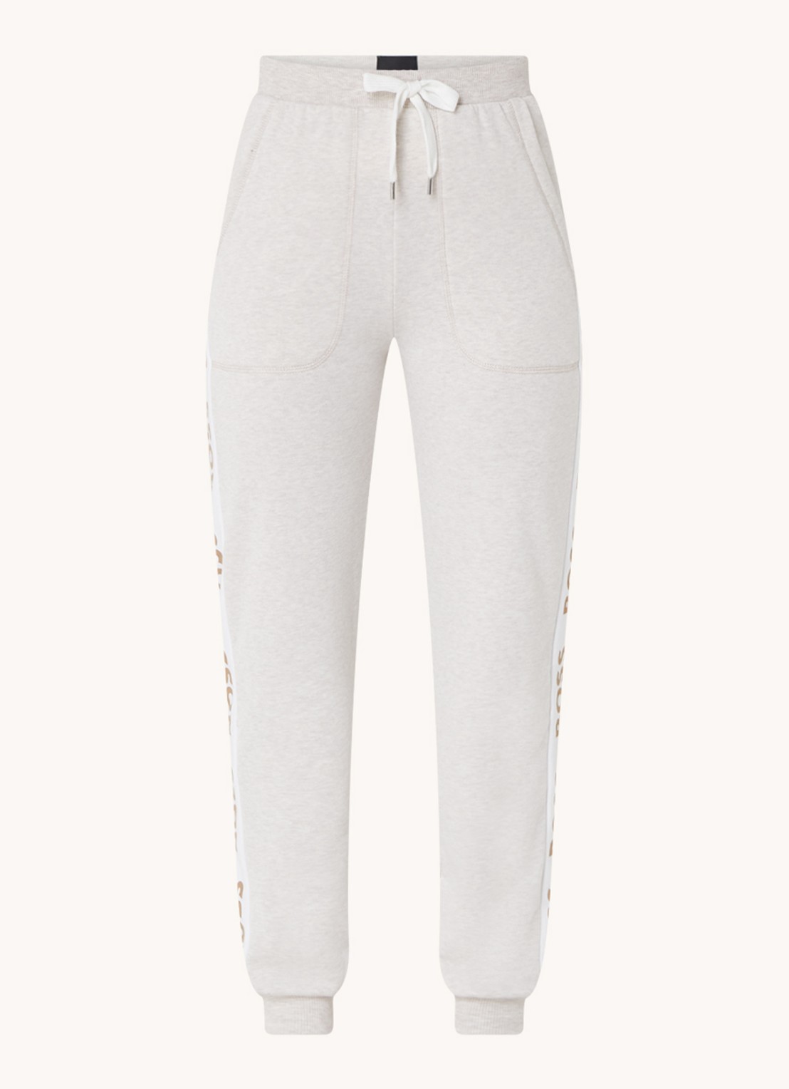 BOSS High waist tapered fit joggingbroek met logoband - voorkant 2 donkerbeige
