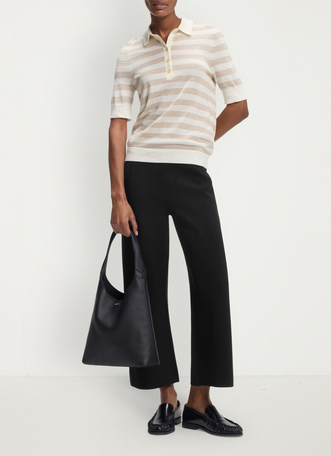 BOSS High waist wide fit cropped pantalon - voorkant 5 zwart