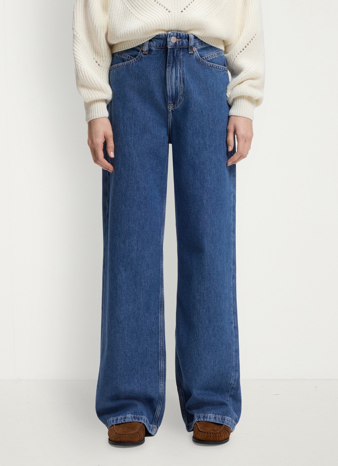 BOSS High waist wide fit jeans met donkere wassing - detail denim