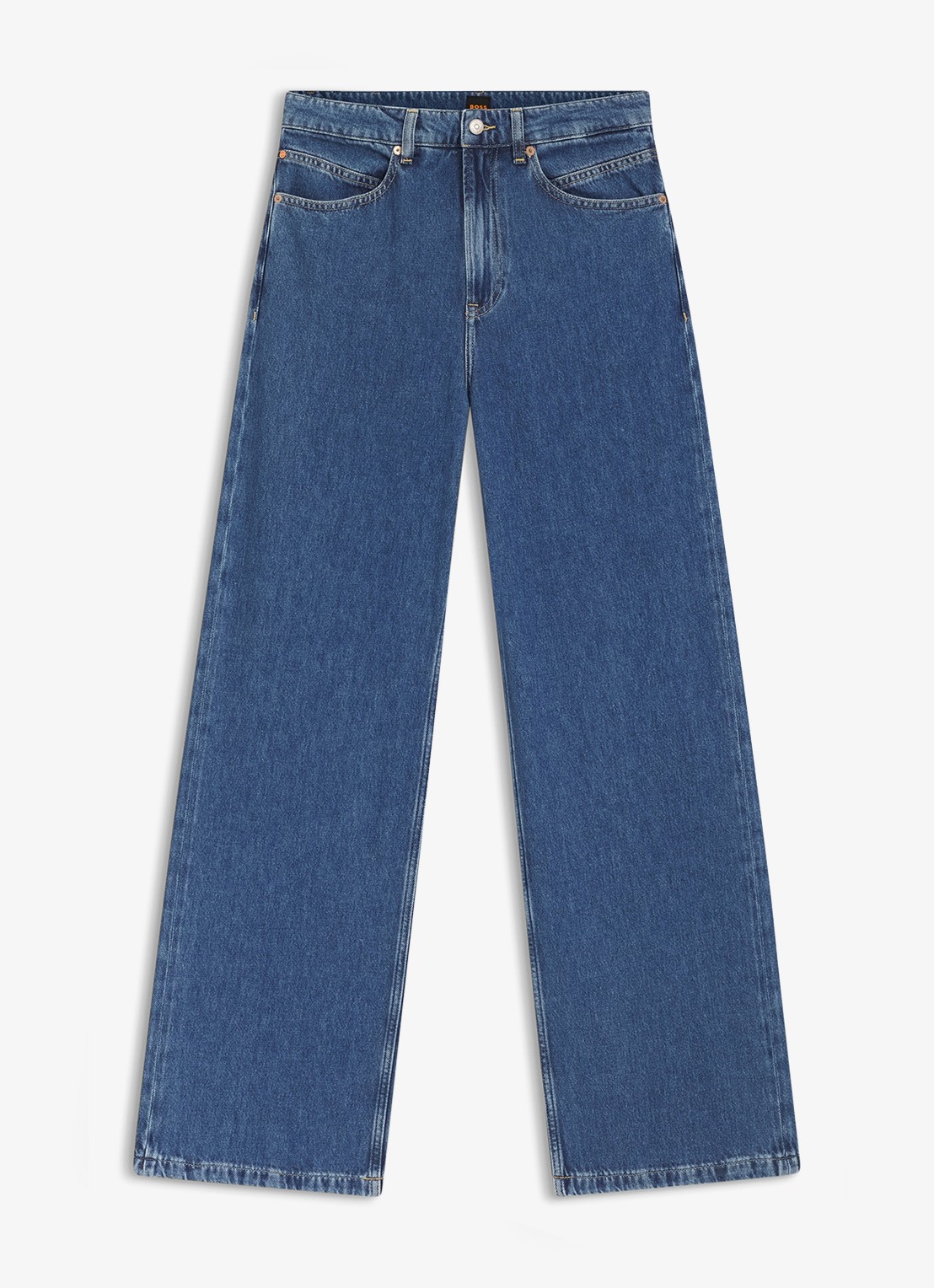 BOSS High waist wide fit jeans met donkere wassing - voorkant 5 denim