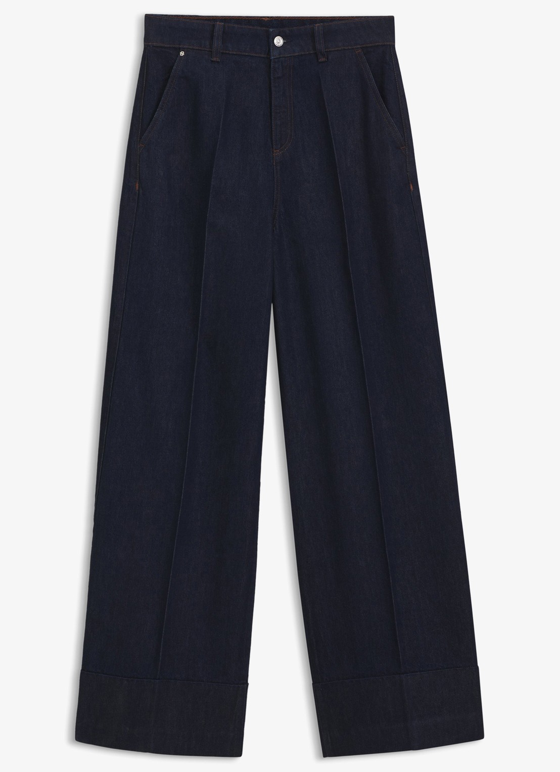 BOSS High waist wide fit jeans met donkere wassing - voorkant 2 dark blue-406 / blauw