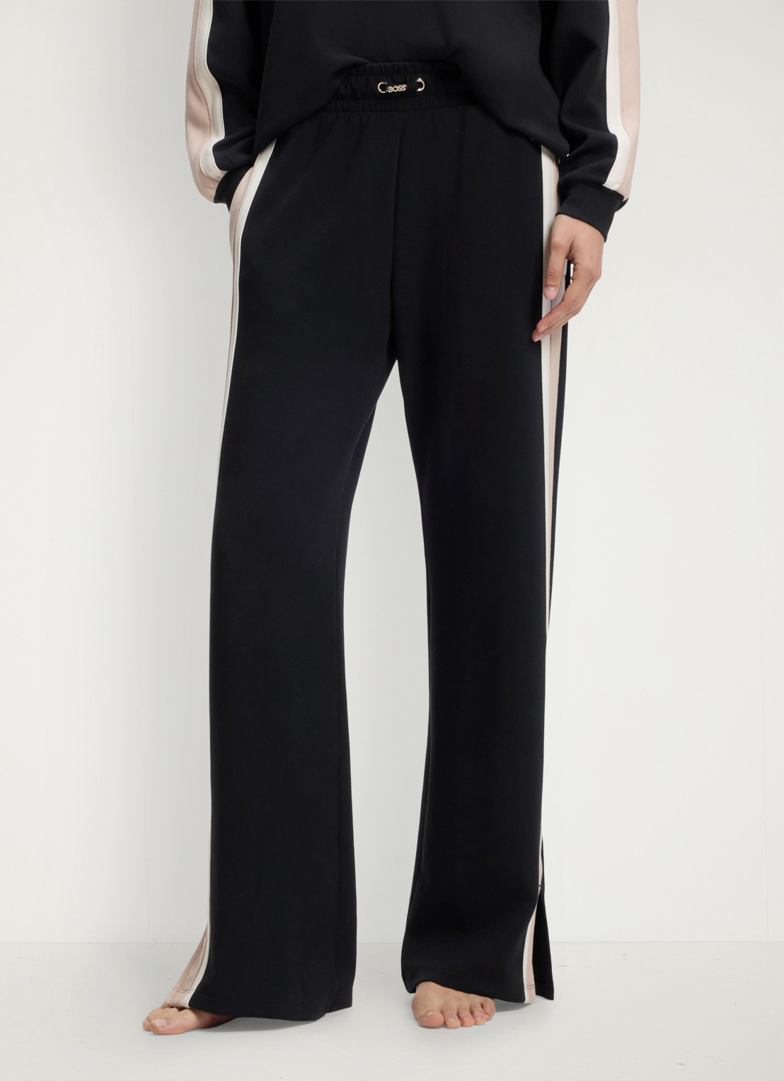 BOSS High waist wide fit joggingbroek met gestreept detail - detail zwart