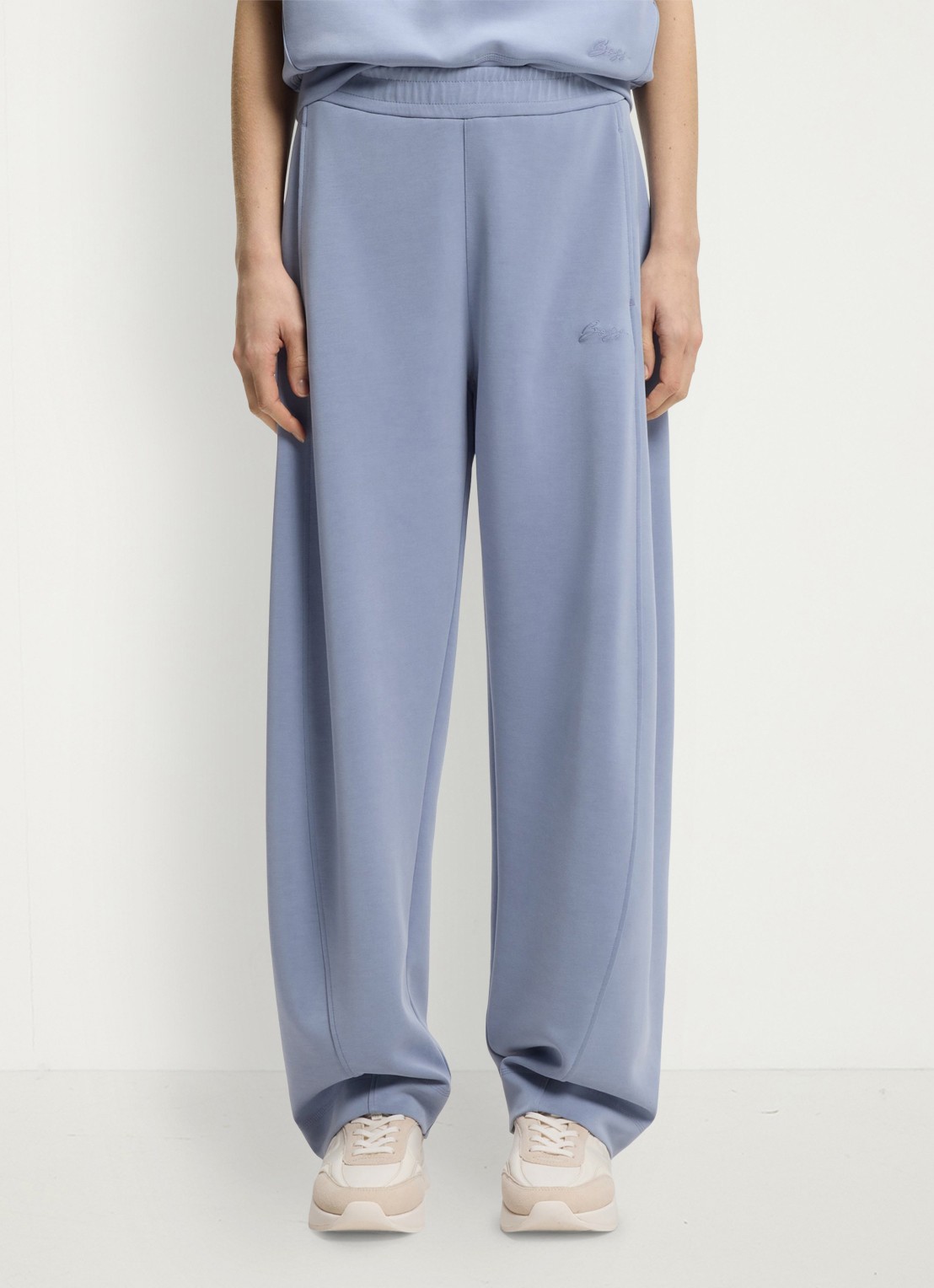 BOSS High waist wide fit joggingbroek met steekzakken - detail blauwgrijs