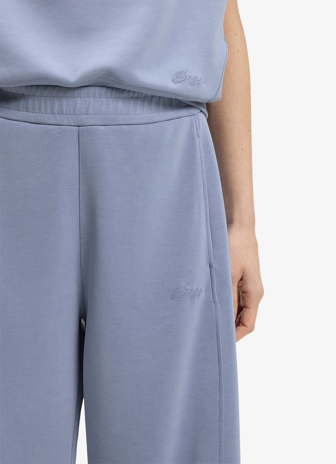 BOSS High waist wide fit joggingbroek met steekzakken - detail 2 blauwgrijs