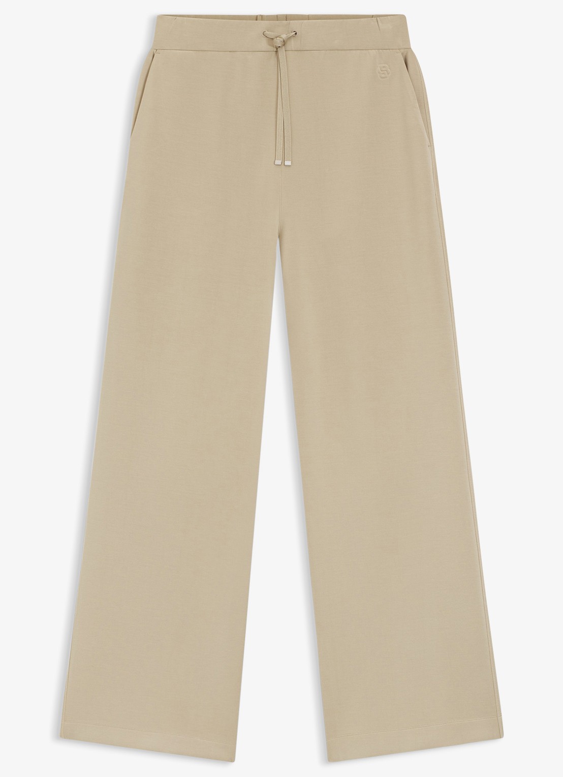 BOSS High waist wide fit joggingbroek met steekzakken - voorkant beige