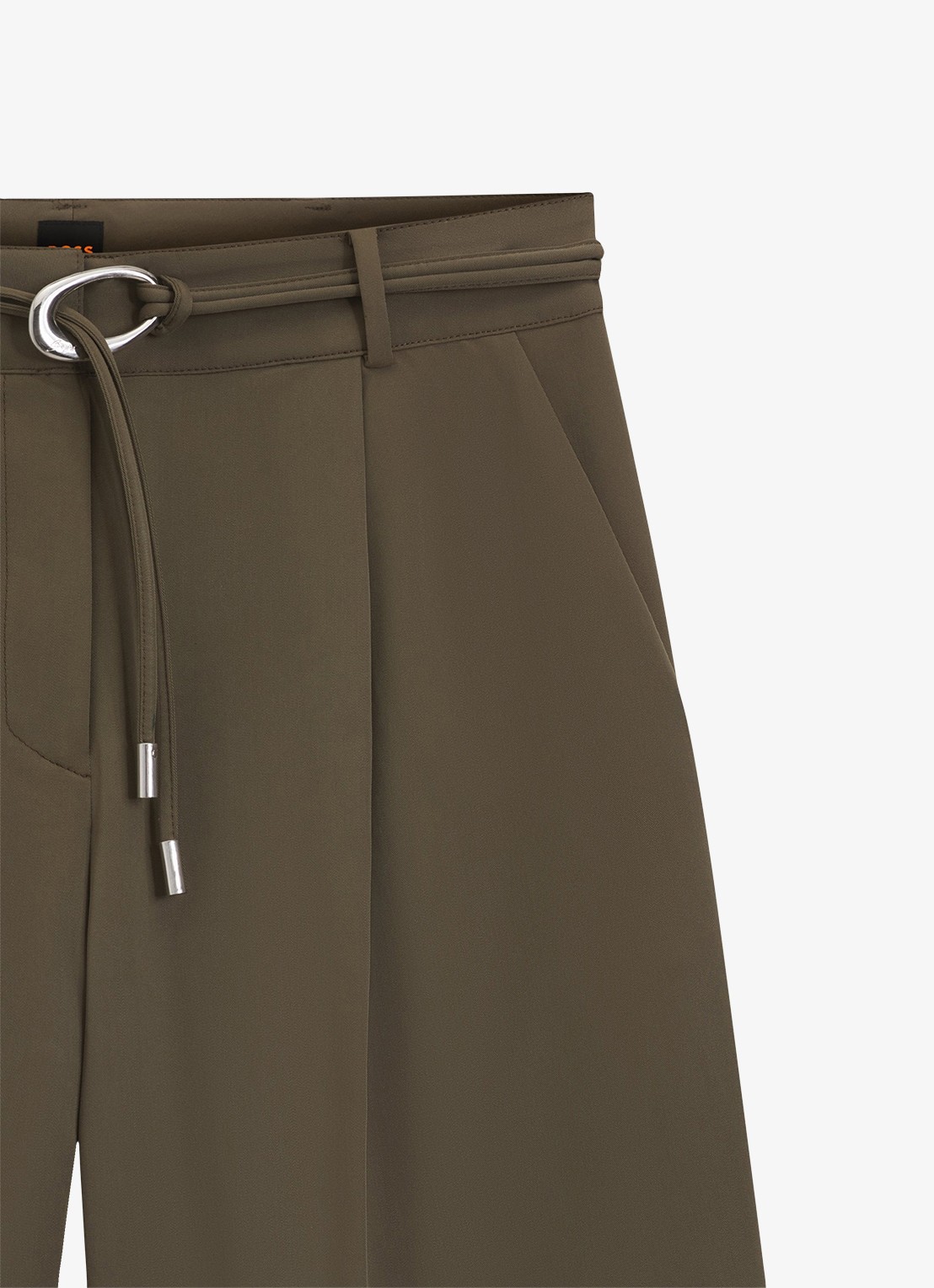 BOSS High waist wide fit korte broek met ceintuur - detail 3 khaki