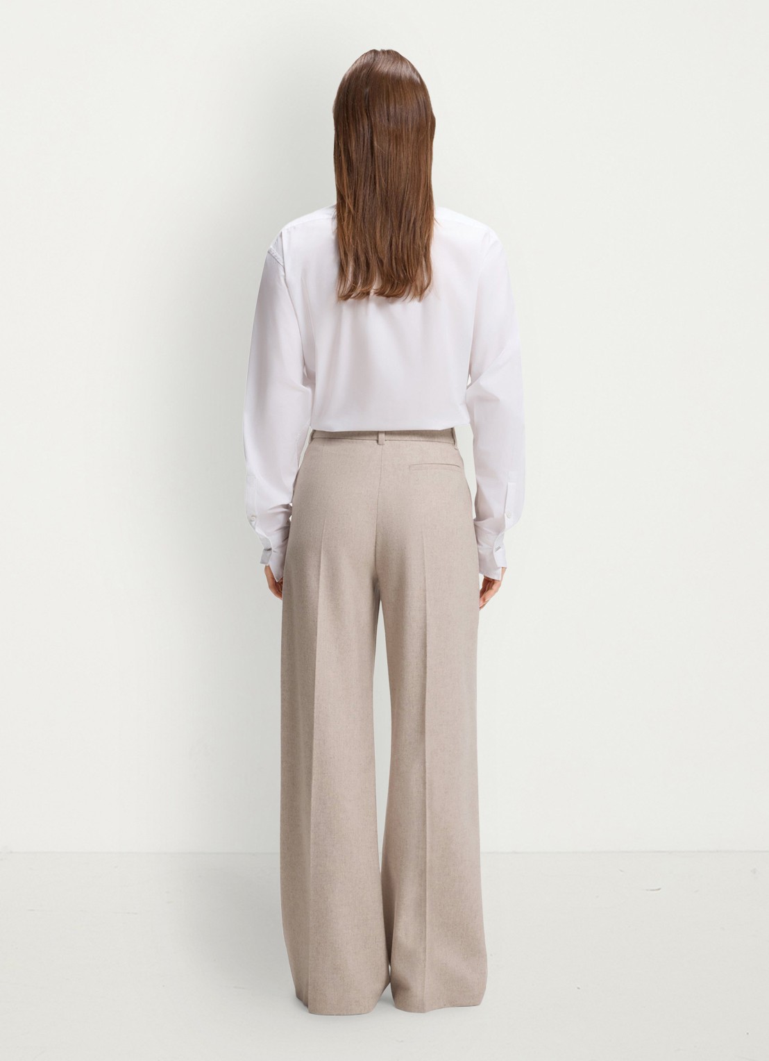 BOSS High waist wide fit pantalon in wolblend - achterkant 5 creme