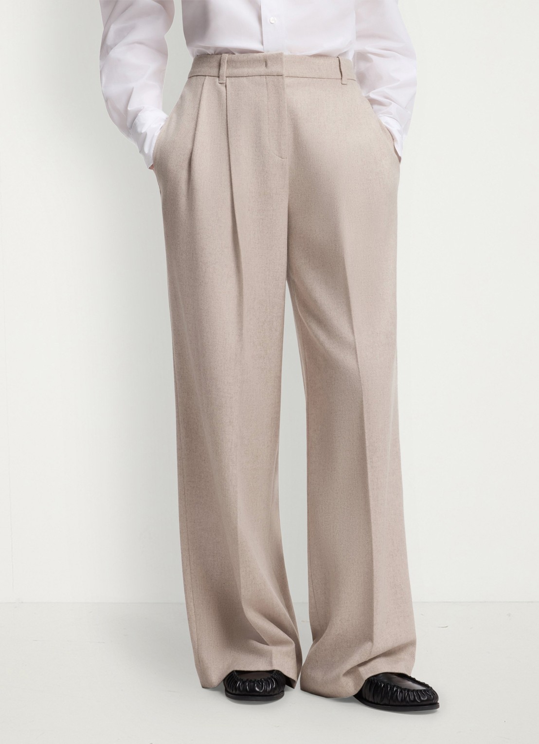 BOSS High waist wide fit pantalon in wolblend - detail creme