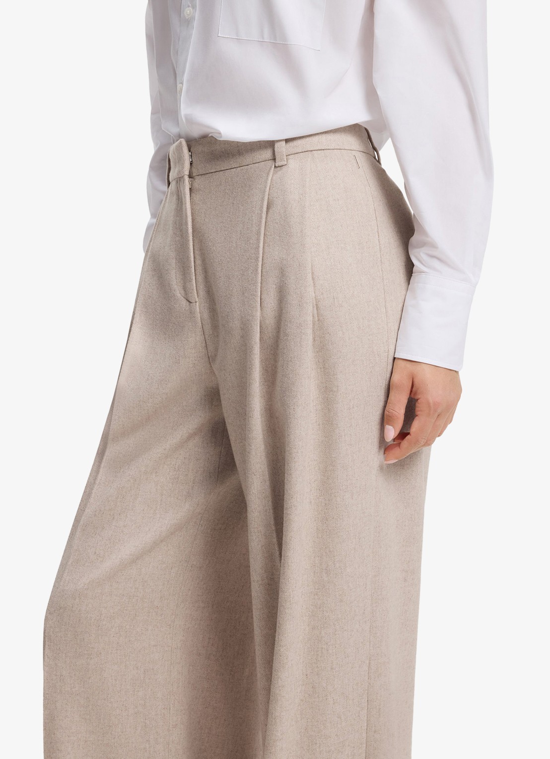BOSS High waist wide fit pantalon in wolblend - detail 2 creme