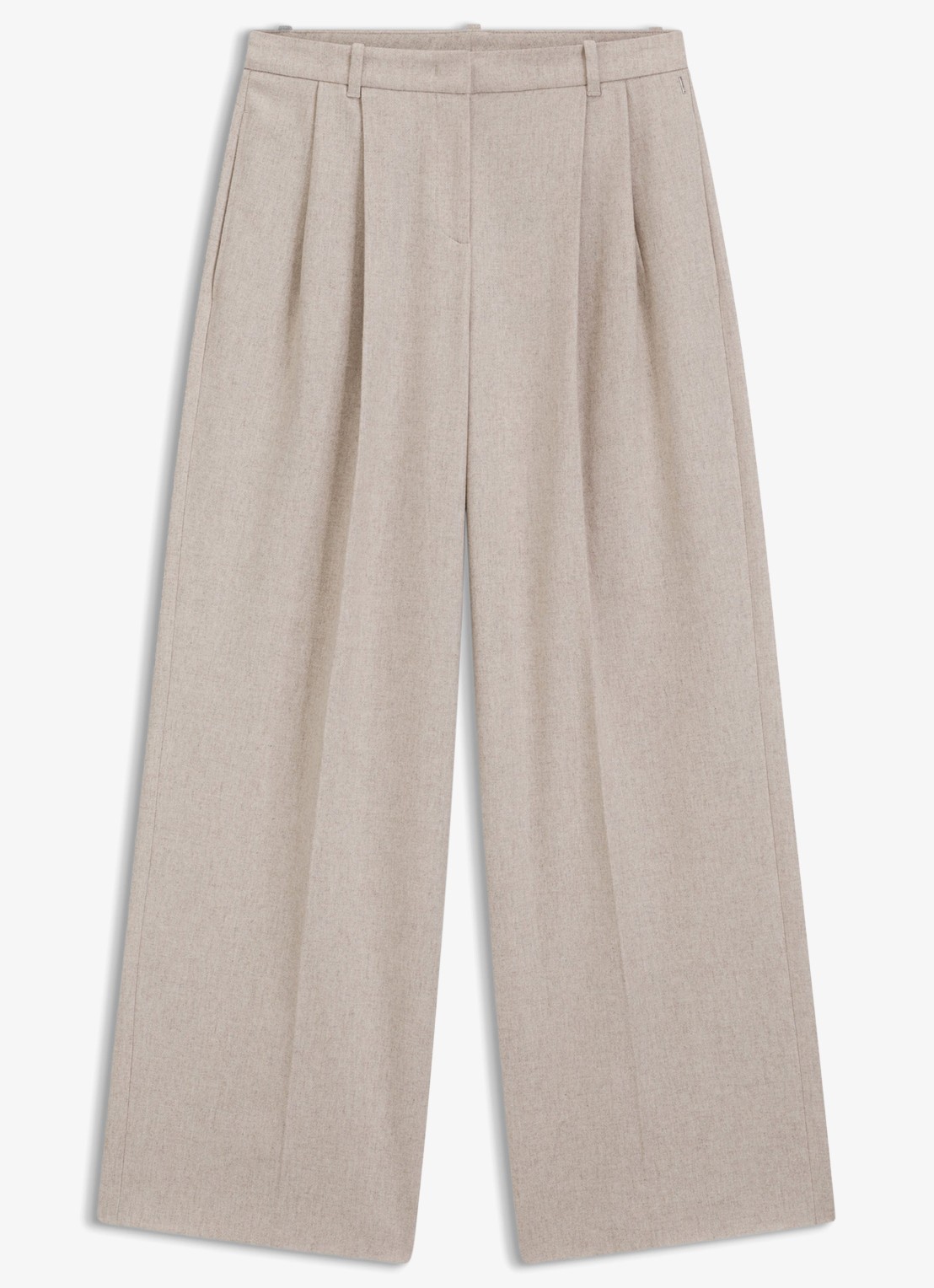 BOSS High waist wide fit pantalon in wolblend - voorkant creme