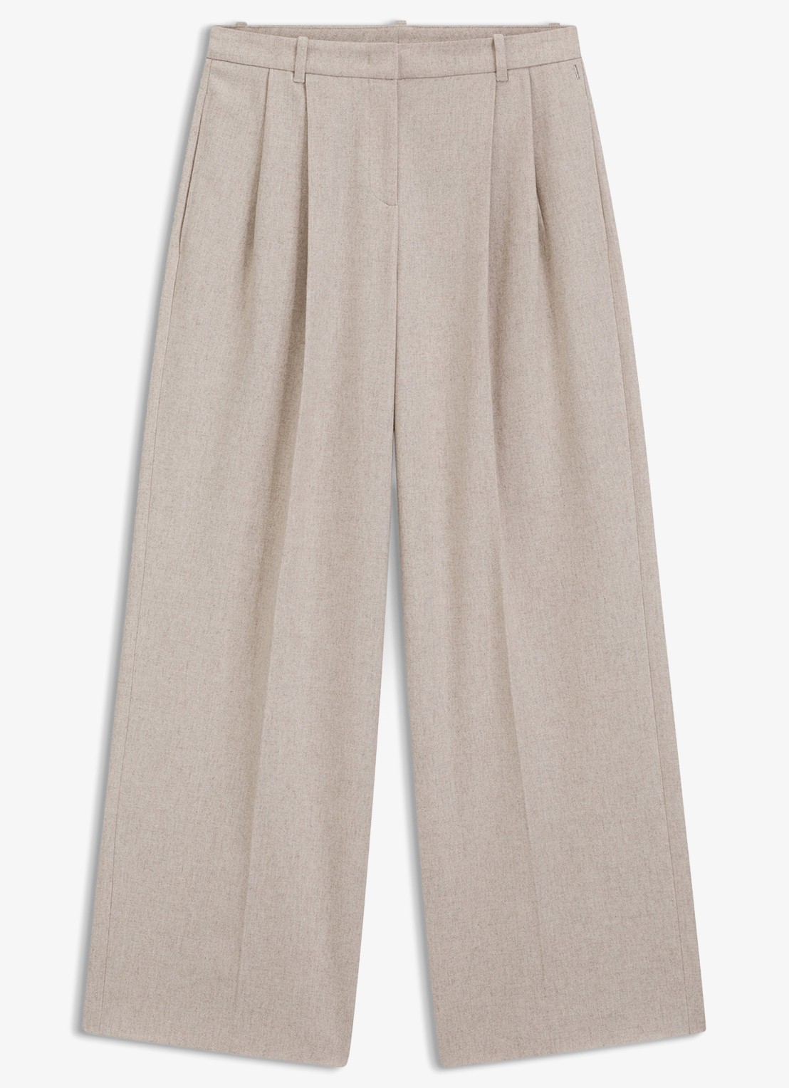 BOSS High waist wide fit pantalon in wolblend - voorkant 6 creme