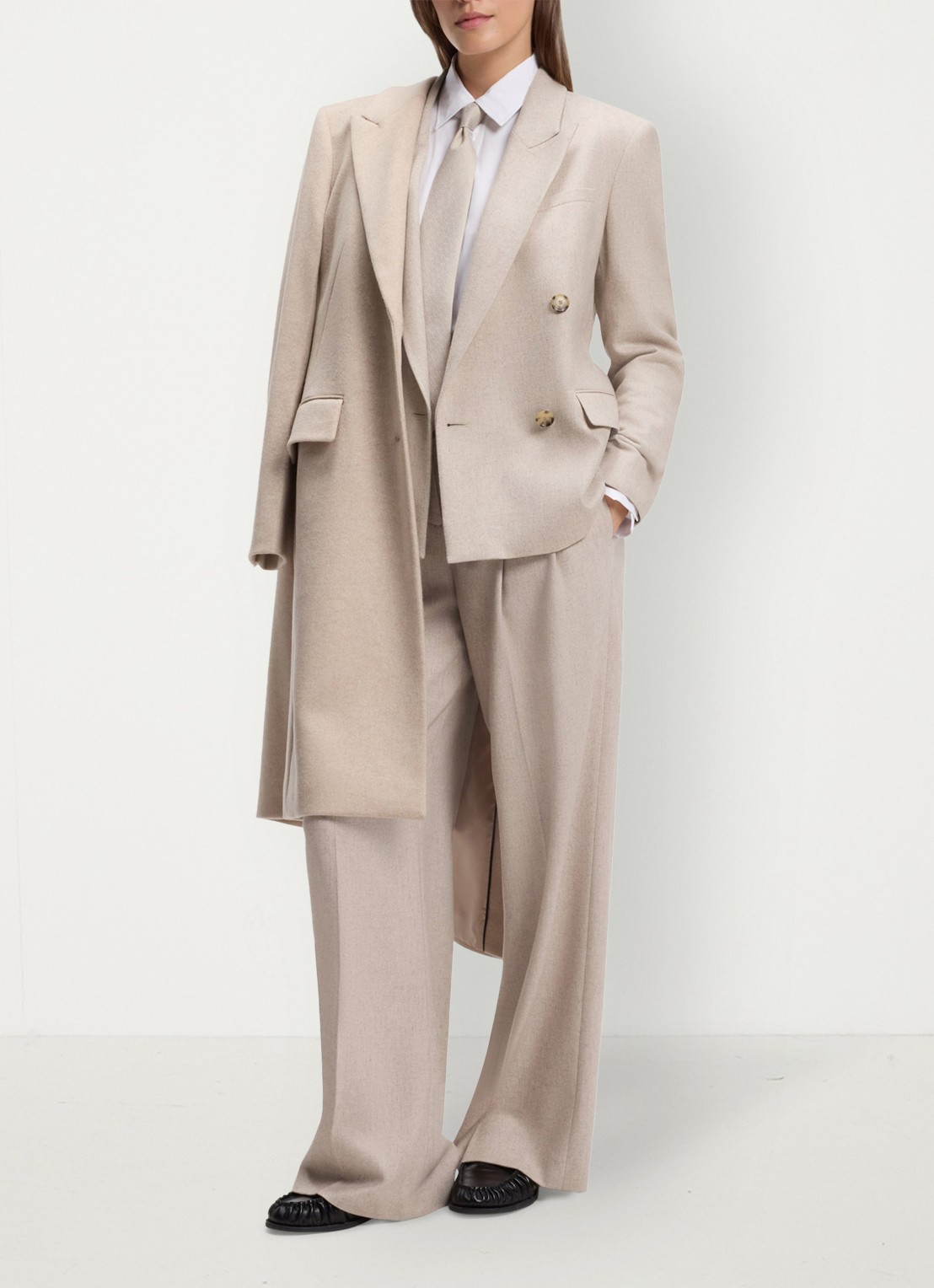 BOSS High waist wide fit pantalon in wolblend - voorkant 7 creme