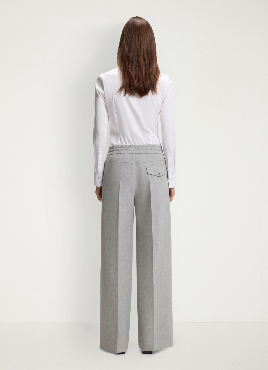 BOSS High waist wide fit pantalon met gemêleerd dessin - achterkant 6 grijs